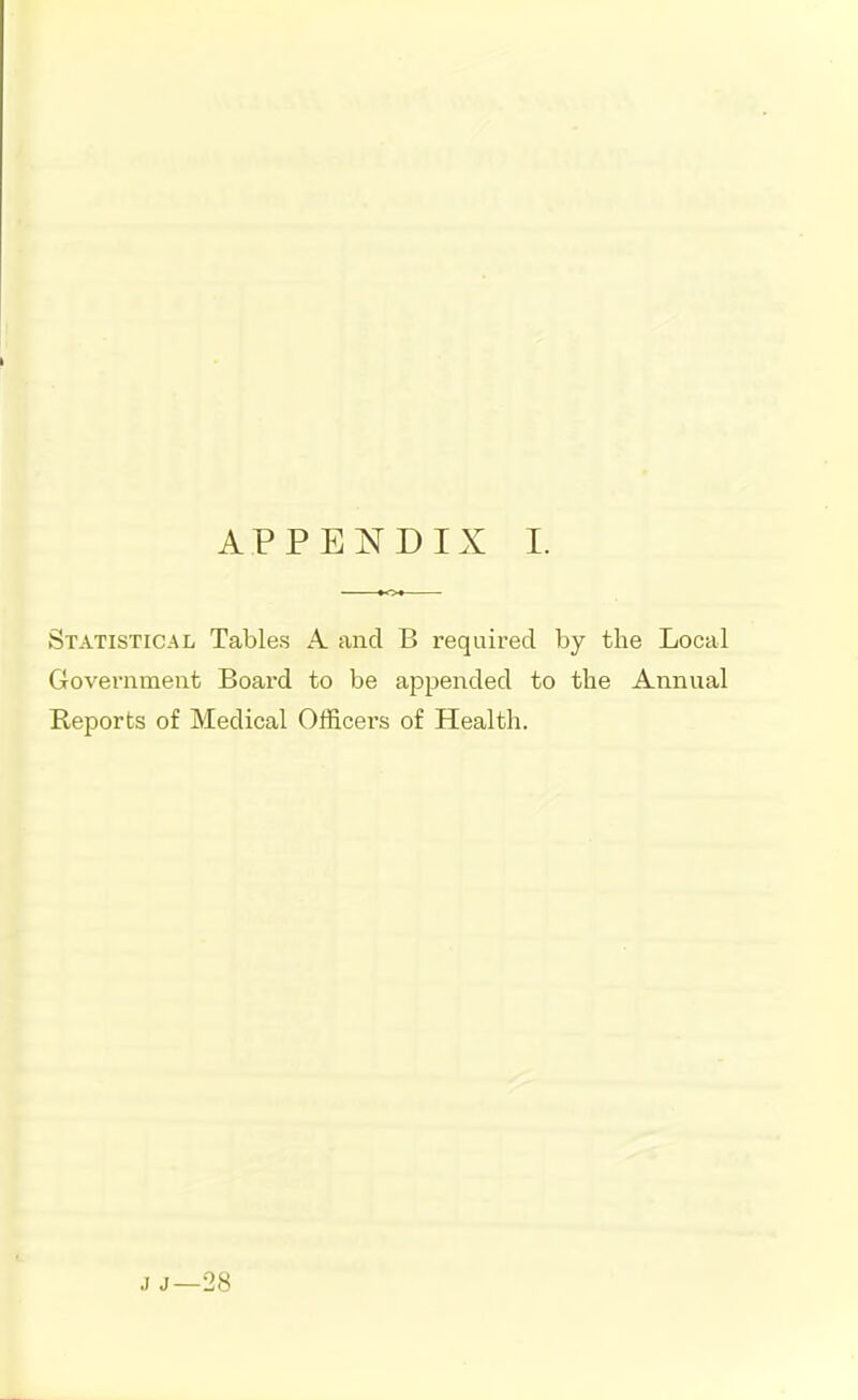 Statistical Tables A and B required by the Local Government Board to be appended to the Annual Reports of Medical Officers of Health. J J—28