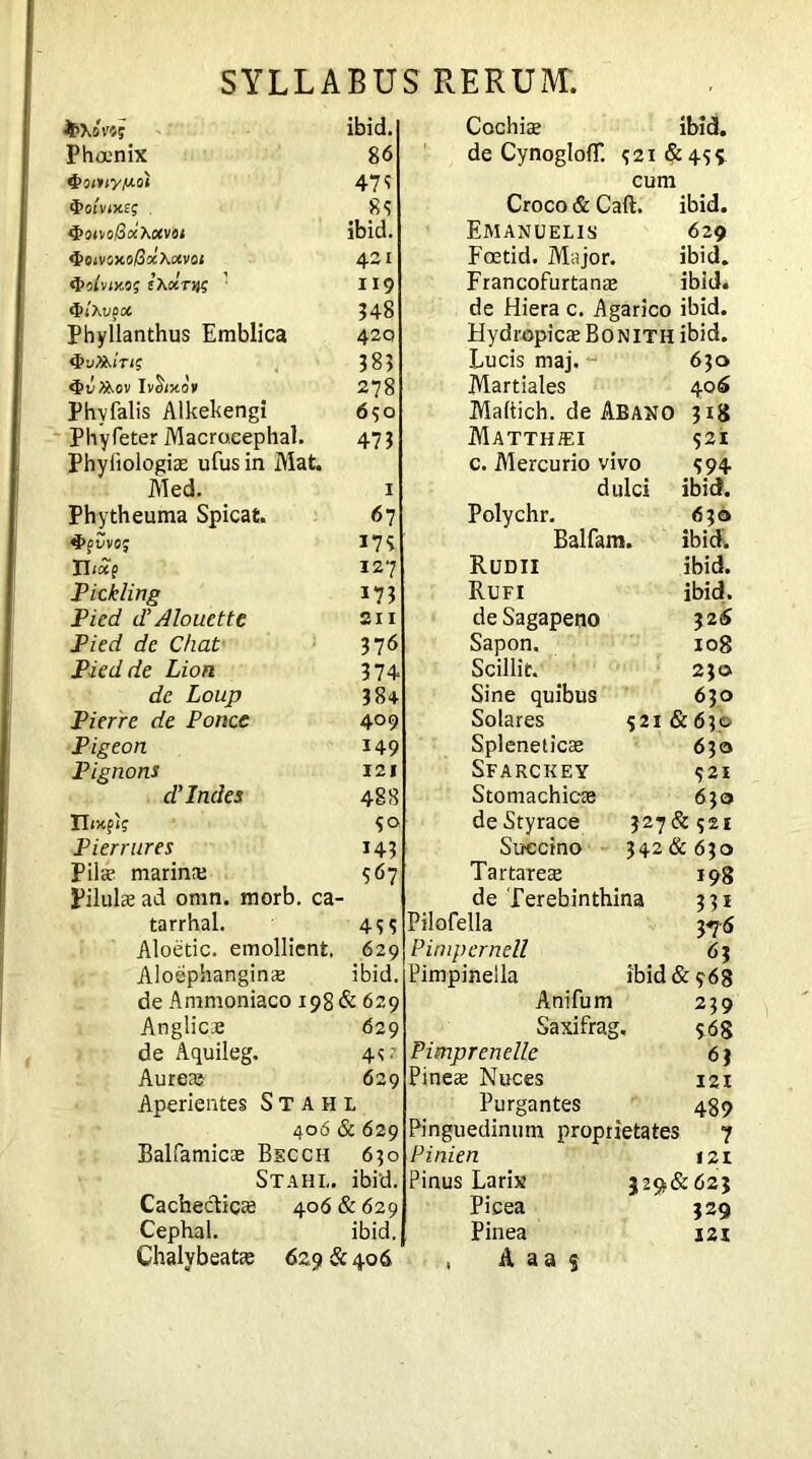 - i>XaV«j ibid. Cochiae ibid. Phoenix 86 de Cynogloflf. 321 & 459 $9(»<7|U0* 47? cum ^oi'voce; . 8? Croco & Caft. ibid. 4>9<K3/3aA«V9< ibid. Emanuelis 629 <J>0(V0sco/3aAoev<u 421 Foetid. Major. ibid. 4>aiv(y.o; sAocrj)? 119 Francofurtans ibid. «Ji/Aujxx 348 de Hiera c. Agarico ibid. Phyllanthus Emblica 420 HydropicsBoNlTH ibid. 383 Lucis maj. 630 4>v2>.ov IvUixdv 278 Martiales 406 Phvfalis Alkekengi 630 Maltich. de ABANO 3i8 Phyfeter Macrocephal. 473 MATTHiEI 921 Phyiiologiae ufus in Mat. c. Mercurio vivo -»94 Med. 1 dulci ibid. Phytheuma Spicat. 67 Polychr. 63a 3>fUV« J I7S Balfam. ibid. Ihxf 127 Rudii ibid. Pickling 173 Rufi ibid. Pied d’ Alouette 2x1 de Sagapeno 52 6 Pied de Chat 376 Sapon. log Pied de Lion 374 Scillit. 2JO de Loup 384 Sine quibus 630 Pierre de Ponce 409 Solares 521 & 630 Pigeon 149 Splenetics 650 Pignons 121 SFARCKEY 921 d'Indes 488 Stomachics 630 Thxfc de Styrace 327s: 321 Pierrures 143 Succino 342 & 630 Piis marina: S67 Tartares 198 Pilulae ad omn. morb. ca- de Terebinthina 331 tarrhal. 4SS Pilofella 3?6 Aloetic. emollient. 629 Pimpernell 6? Aloephangins ibid. Pimpinella ibid & 968 de Ammoniaco 198 & 629 Anifum 239 Anglics 629 Saxifrag. $68 de Aquileg. 4?2 PimprencUc 6} Aurea; 6 29 Pines Nuces 121 Aperientes Stahl Purgantes 489 406 & 629 Pinguedinum proprietate; ? Balfanncs Bscch 630 Pinien 121 Stahl. ibid. Pinus Larix 32Q&623 Cachectica; 406 & 629 Picea 329 Cephal. ibid. Pinea 121