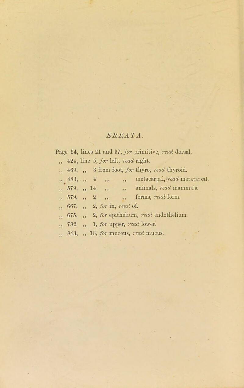 ERRATA. Page 54, lines 21 and 37, for primitive, read dorsal. ,, 424, line 5, for left, read right. , 469, ,, 3 from foot, for thyro, read thyroid. CO CO 4 > j * ,, metacarpal, \yead metatarsal. , 579, „ „ ,, animals, read mammals. , 579, j) 2 ,, ,, forms, read form. , 667, ,, 2, form, read of. , 675, ,, 2, /or epithelium, read endothelium. , 782, ,, 1, for upper, read lower.