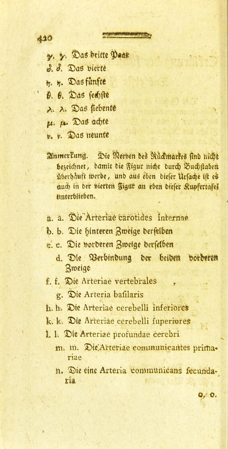 4i6 y. y, &rifte . - • DoS bierf^ jy. V}, 55a6funft« ' i^. 9. t)(is A- A* ©ag fic6enf€ •> fi. pt. ac^fC V* V. ^a6 n^unfc ^nmctjutig. jbie ^cct)en 6e^ ?!^ii(fm<u:!c8 jtn5 hid^t 6c5cid)net, bamtt tie ^iguc hic^t burc^ ^uc^jlaberi iSfjcvl)&uft iDertC/ unt aug cOcn biefcr Ucrad)e ifl c« <ju^ in bet »iccteit ^igat an eben btefec ^u^)fertafel Hnterbliebcn. ia. it., ^ie Arterial fcafbtides internab  fo. b. Sjie ^intercn berfdbm c. c. 3!Mc \>orl)crcn berfelBcn d, % ^cvbmbung bet beibm botbfr^ Brocige f. f. Arteriae verteb'rales p g. ®ic Arteria bafilaris h. hi ©ic Arteriab cerebelli infenofes k. k. '©i? Atteriae cerebelli fuperiores L 1. ^)ic Arteriae profuadae cerebri iTi; ih. SMciArtetiae coininunieahtes prirlia- riae Ji, 5})ie cine Arteria tonimunicans fecuhda- ria O/ o. {