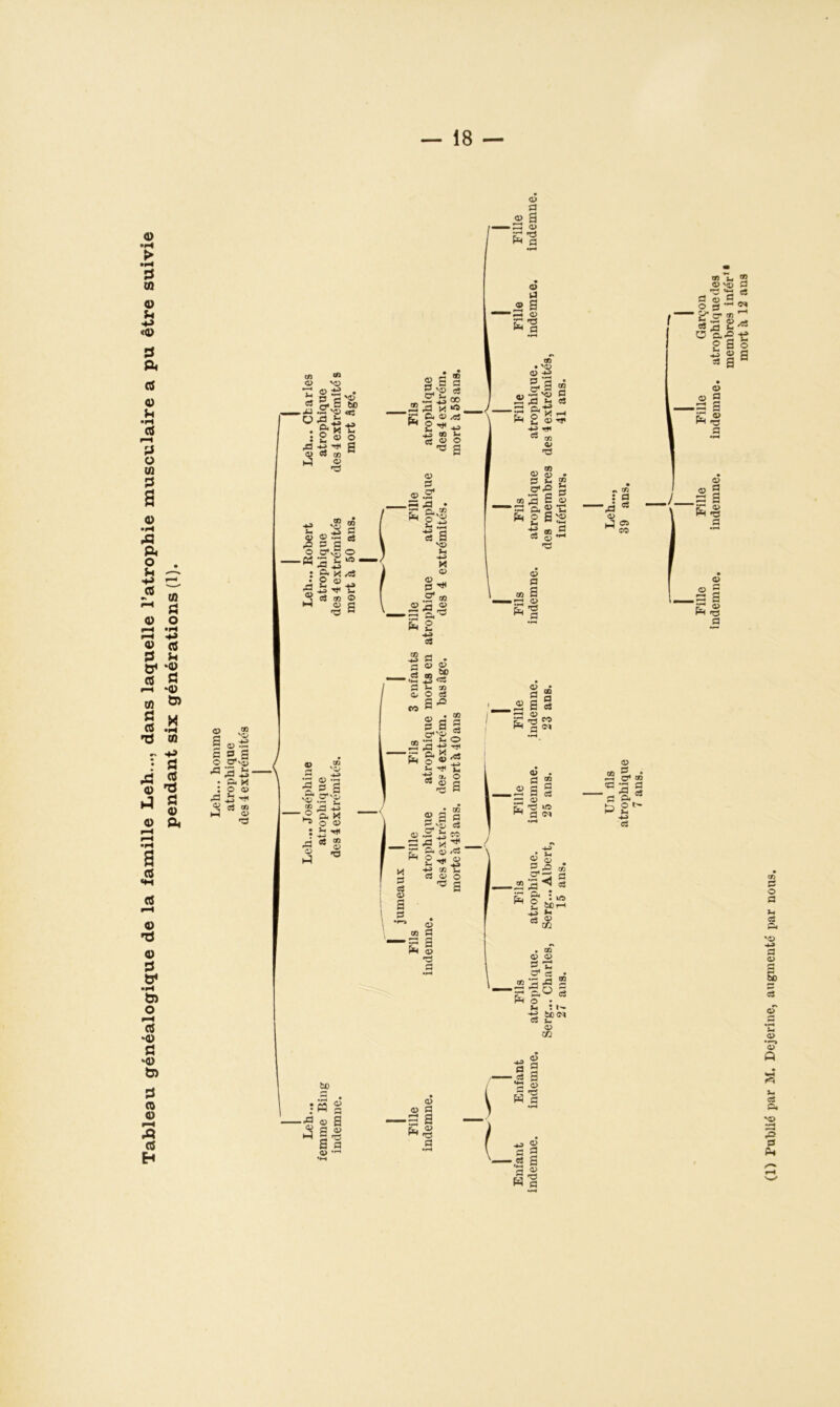 Tableau généalogique de la famille Leh..., dans laquelle l’atrophie musculaire a pu être suivie pendant six générations (1). — 18 — <x> p .si en m <D vd ï à h'® «5 AB » .Xi .X'© «3 -e : g S o aa -* g © et ai w k) « d '©2 &■* „ -*_3 M ë e. a O C* \ V) 1 _ •Mfli10' : g. « .«i • O o ri U Z. +* ^ cj m O m P ® 2 a a S*'? «s s C “ *a J3 <n fc. eï © O «fl © a © S ■P •§,* ^ 2-2 « a >h 4d « o> O P T* 05 O i- Q) P ® a O Efl a • '<D O ^ &a «su ~ â-g 1 O* ^ 2 o ^ P <X> Tt« en QJ d en © (h I» ï-« P <x> ^ s («2 S mp ûgt ^ 2 s'<2 a S- d a» P m a .J-H <y © '© •a •« a ©, o 3 “ 2 O* « 1 «3^ a a.-2-g 2 a o i«a =* a © © a •g a a h œ : a -S 54 D lJ Ci CO o .S s s .§ a © © a .5 a a © ,® S'© « là 5sg O ■«ai- • O. X : © © 2 es © t-3 © 'a °5 « ■*» W • a © © - 60 — .2 2* / P £ » © © «3 a ~ co o - a on S §-Sf t: © m aj P a M P p o a • en a 3 g © .2 2 eo 2 X3 y. - - © ,cS ' ^.s C/} p a> o *3 g O • S a «a§ a « Ph &, *a « w a Ph o u m © m £ • *—H o* en c3 2 ■ a a. °* U 2 P * O en P ’S © d 60 • S § <D O P © a ^H a | -g d a a Q> *'■ MH P •rH (1) Publié par M. Dejerine, augmenté par nous.