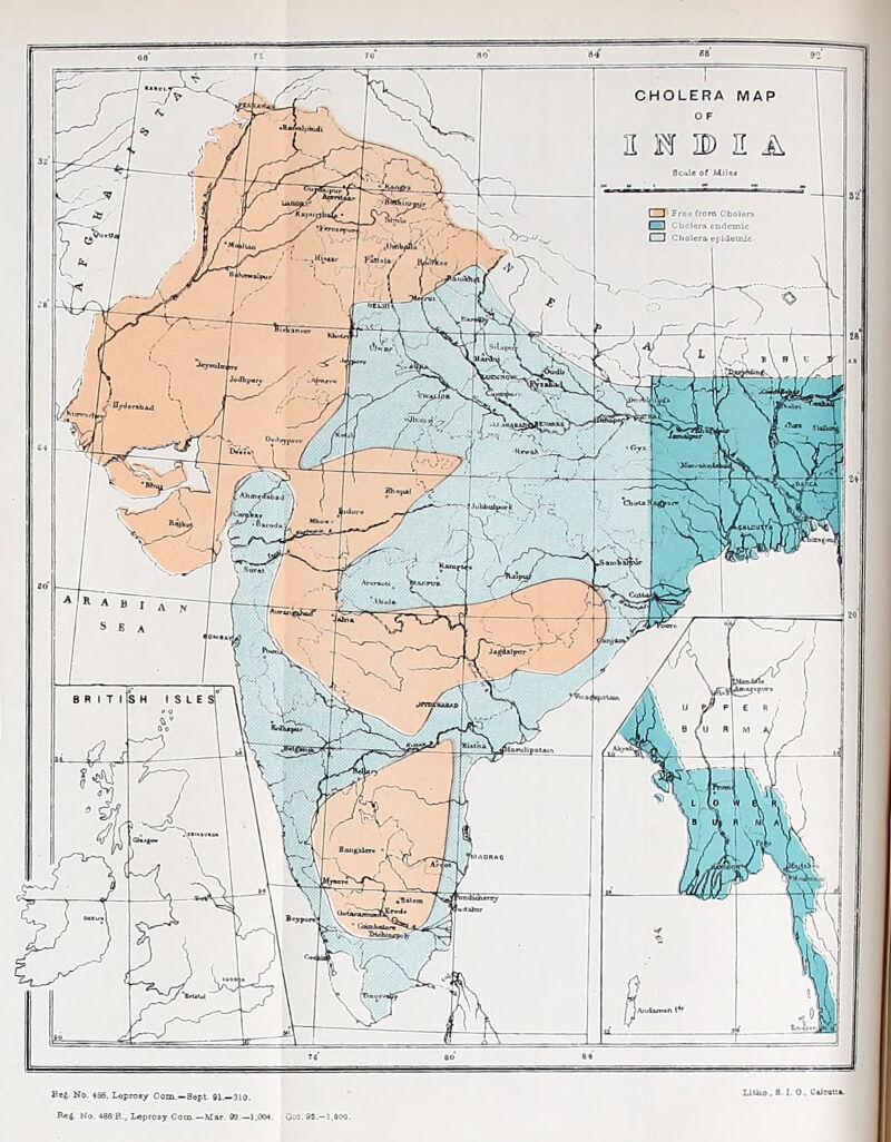 Scale of Miles 1 I Free from Cholera I 1 I'iendemic 1 I Cholera epidemic Lltbo.. S. I. 0 . Cileatta. Re£.No. 136, Loprosy Com.—8opt 91—DIO. ReS. Wo. 496 R,, Leprosy Com.—Mar. 02—!