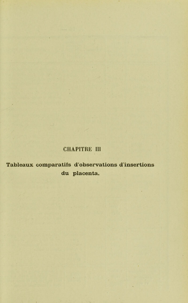 Tableaux comparatifs d’observations dlnsertions du placenta.