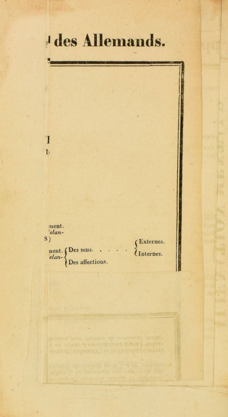 1 des Allemands. j h ment. ’elan- S) nent. elan- Des sens. . . Des affections. f Externes. i Internes.