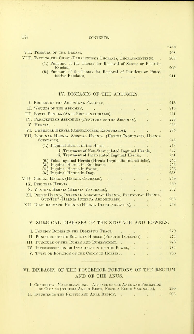 PAGE YII. Tumours of the Breast, ...... 208 VI [I. Tapping THE Chest (PARACEX'i'E.sis Thoracis, Thoracocentesis), . 20i) (1.) Puncture of the Thorax for Removal of Serous or Pleuritic Exudate, ....... 209 (2.) Puncture of the Thorax for Removal of Purulent or Putre- factive Exudates, . . . . . .211 IV. DISEASES OF THE ABDOMEN. I. Bruises of the Abdominal Parietes, . . . . .213 II. Wounds OF THE Abdomen, . . . . . .215 III. Bowel Fistula (Anus Preternaturalis), .... 221 IV. Paracentesis Abdominis (Puncture of the Abdomen), . . 223 V. Hernia, ......... 225 VI. Umbilical Hernia (Omphalocele, Exomphalos), . . . 235 VII. Inguinal Hernia, Scrotal Hernia (Hernia Inguinalls, Hernia SCROTALIS), ........ 242 (1.) Inguinal Hernia in the Horse, ..... 243 i. Treatment of Non-Strangulated Inguinal Hernia, . 247 ii. Treatment of Incarcerated Inguinal Hernia, . . 251 (2.) False Inguinal Hernia (Hernia Inguinalis Interstitiali.«), . 254 (3.) Inguinal Hernia in Ruminants,..... 256 (4.) Inguinal Hernia in Swine, ..... 256 (5.) Inguinal Hernia in Dogs, ..... 258 VIII. Crural Hernia (Hernia Cruralis), ..... 2.59 IX. Perineal Hernia, ....... 2()0 X. Ventral Hernia (Hernia Ventralis), • . . . 2(52 XI. Pelvic Hernia, Internal Abdominal Hernia, Peritoneal Hernia. Gut-Tie (Hernia Interna Abdominalis), . . . 2(i() XII. Diaphragmatic Hernia (Hernia 1)iaphr.\g.matica), . , . 268 V. SURGICAL DISEASES OF THE STOMACH AND BOWELS. I. Foreign Bodies in the Digestive Tract, .... 270 II. Puncture OF the Bowel IN Horses (Punctio Intestini), . . 274 III. Puncture of the RuxMEN AND Rumenotomy, . . . 278 IV. Intussusception or Invagination of the Bowel, . . . 284 V. Twist OR Rotation OF the Colon in Horses,. . . . 286 VI. DISEASES OF THE POSTERIOR PORTIONS OF THE RECTUM AND OF THE ANUS. I. CONGENITAI. M ALKOH.MATIONS. ABSENCE OF THE ANUS AND FoR.MATION OF Cloacae (Atrksia Ani et Rp;cti, Flstula Recto Vaginalis). . 290 II. Tn.iuhies TO the Hk( TUM AND Anal Re(;iox, .... 293