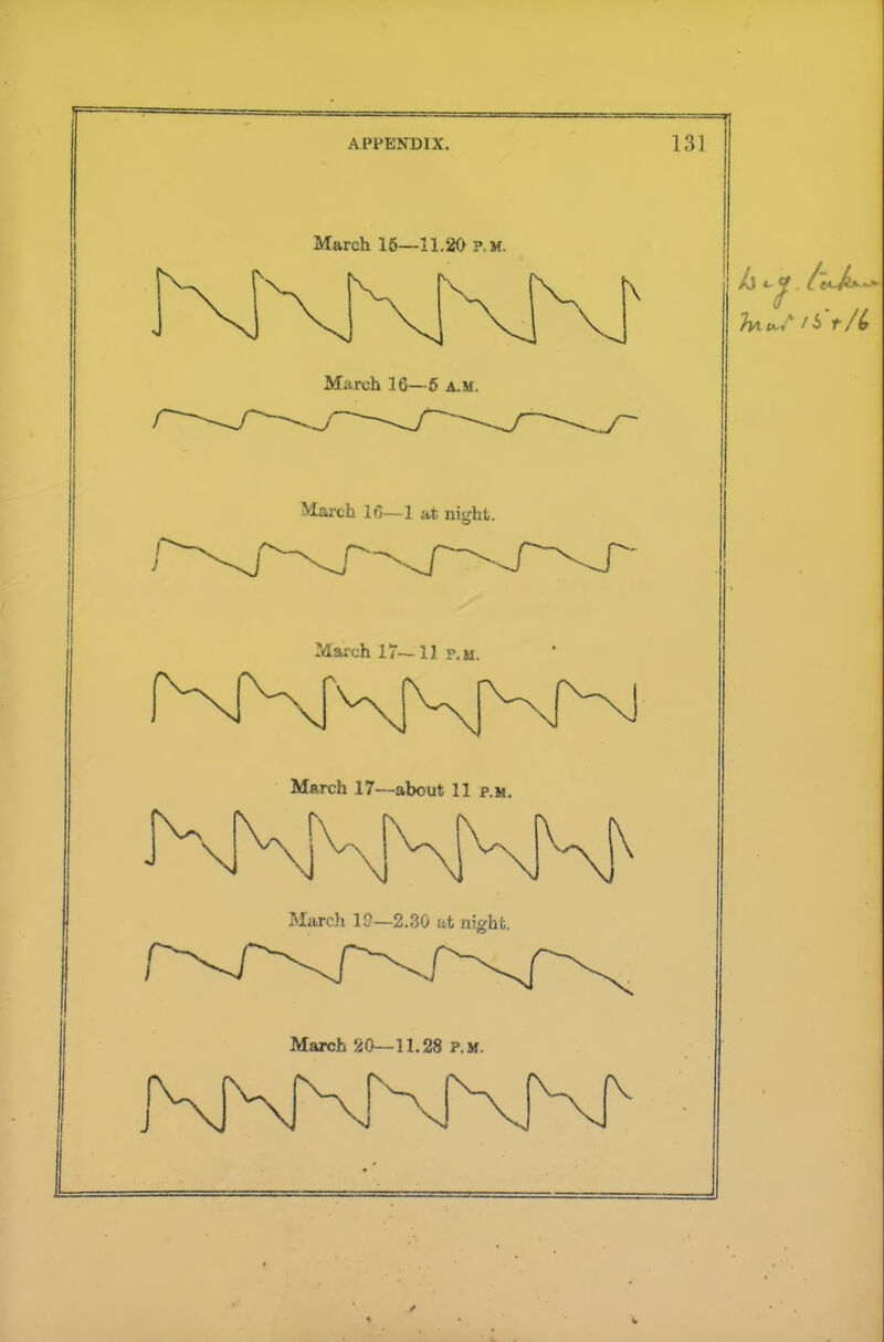 March 16—11.20 P.M. March 16—5 A.M. March lfi—1 at night. March 17—11 p.m. March 17—about 11 p.m. March 15—2.30 at night.