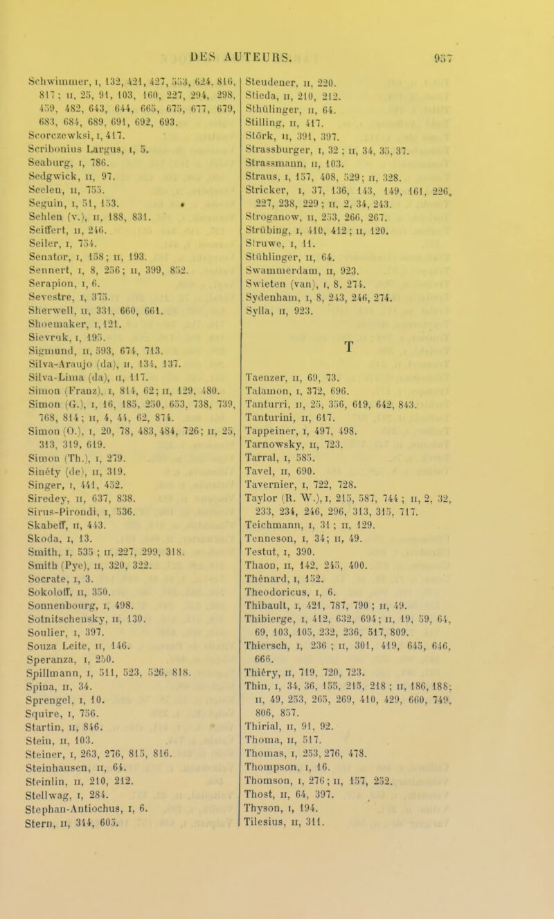 Schwimmer, 1, 132, 421,427, :»:;:{, 624. 816. 817; h. 25, 91, 103, ICO, 227, 294, 298, m, 482, G43, 644, 665, 675, 677, 679, 683, 684, 689, 691, 692, 693. Scorczewksi, i, 417. Scribonius I.argus, i, 5. Seaburg, i, 786. Sedgwick, ii, 97. Seelen, de, 753. Seguin, i, 51, 133. • Sehlen (v.), n, 188, 831. Seiffert, u, 246. Seiler, i, 734. Senator, i, 158 ; DE, 193. Sennert, i, 8, 236; n, 399, 852. Serapion, i, 6. Sevestre, i, 878. Sherwell, de, 331, 660, 661. Shoemaker, i, 121. Sievruk, i, 19>. Sigmund, DE, 593, 674, 713. Silva-Araujo (da), H, 134, 137. Silva-Lima (da), ut, 117. Simon (Franz), i, 814, 62; n, 129. 480. Simon (G.), i, 16, 185, 250, 653, 738, 739. 768, 814; n, 4, 44, 62, 874. Simon (0.), i, 20, 78, 483,484, 726; u, 25, 313. 319, 619. Simon (Th.), i, 279. Siuéty (de), DE, 319. Singer, i, 441, 452. Siredey, n, 637, 838. Sirus-Pirondi, i, 536. Skabeff, H, 4 43. Skoda, i, 13. Smith, i, 535 ; n, 227, 299, 31,S. Smith (Pye), n, 320, 322. Socrate, i, 3. SokololT, il, 350. Sounenbonrg, i, 498. Sotnitschensky, n, 130. Soulier, i, 397. Souza Leite, u, 146. Speranza, i, 250. Spillmann, i, 511, 523, 526, 818. Spina, n, 34. Sprengel, i, 10. Squire, i, 756. Startin, u, 846. Stein, ii, 103. Steiner, i, 263, 276, 815, 816. Steiuhausen, n, 64. Steinlin, u, 210, 212. Stelhvag, i, 284. Stephan-Antiochus, i, 6. Stern, m 314, 603. SteudenoT, n, 220. Stieda, n, 210, 212. Sthûlinger, n, 64. Stilling, ii, 417. Stork, n, 391, 397. Strassburger, i, 32 ; n, 34. 35, 37. Strassmann, n, 103. Straus, i, 157, 408, 529; H, 328. Stricker, i, 37, 136, 143, 149, 161, 226v 227, 238, 229 ; fit, 2. 34, 243. Stroganow, DE, 253, 266, 267. Striibing, i, 410, 412; de, 120. Slruwe, i, H. Stùhlinger, de, 64. Swammerdam, de, 923. Swieten (van), i, 8, 274. Sydenham, i, 8, 243, 246, 274. Sylla, n, 923. T Taenzer, n, 69, 73. Talamon, i, 372, 696. Tanturri, u, 25, 356, 619, 642, 843. Tanturini, n, 617. Tappeiner, i, 497, 498. Tarnowsky, u, 723. Tafraï, i, 585. Tavel, ii, 690. Tavernier, i, 722, 728. Taylor (R. W.),i, 215, 587. 744 ; n, 2, 32, 233, 234, 246, 296, 313, 315, 717. Teichmann, i, 31 ; n, 129. Tenneson, i, 34; n, 49. Testut, i, 390. Thaon, DE, 142, 245, 400. Thénard, i, 152. Thcodoricus, i, 6. Thibault, i, 421, 787, 790 ; Et, 49. Thibierge, i, 412, 632, 691; n, 19, 59, 64. 69, 103, 105, 232, 236, 517, 809. Thiersch, i, 236 ; DE, 301, 419, 645, 046, 666. Thiéry, Q, 719, 720, 723. Thiu, i, 34, 36, 155, 213, 218 ; n, 186, 188; n, 49, 253, 265, 269, 410, 429, 660, 749, 806, 857. Thirial, n, 91, 92. Thoma, n, 517. Thomas, i, 253, 276, 478. Thompson, i, 16. Thomson, i, 276 ; n, 157, 252. Thost, n, 64, 397. Thyson, i, 191. Tilesius, n, 311.