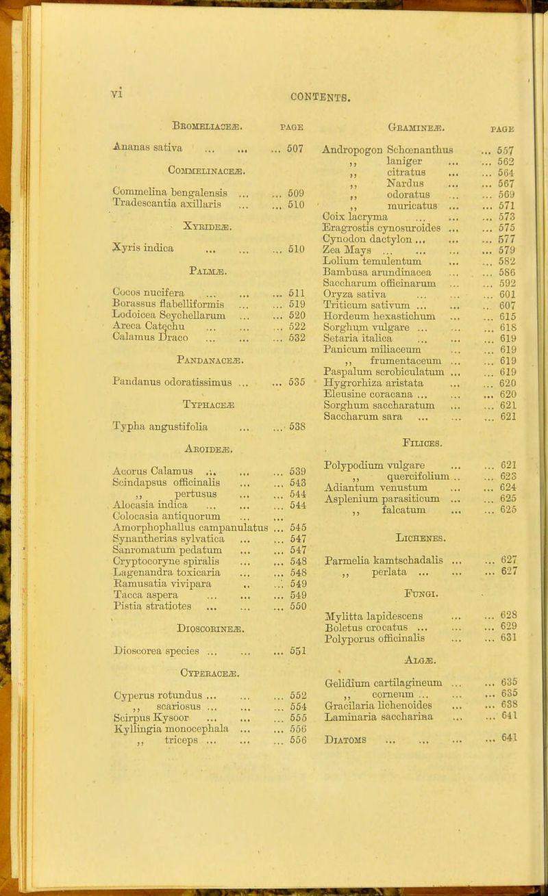 CONTENTS. Beomexiaobzb. page Ananas sativa 607 COMMELINACHE. Commelina bengalensis 509 Tradescantia axLUuris 510 ^lyris indica 510 PAMIiB. Cocos nucifera ... ... ... 511 Borassus flabelliformis 519 Lodoicea Seychellarum 520 Areca Catechu ., 522 Calamus Draco 532 PAlTOANAOEiH. Paudanus odoratissimus 535 TyPHAOEiE Typha angustifolia 538 Aroidbm, Acorus Calamus ,;. ... ... 539 Scindapsus officinalis 543 pertusus 544 Alocasia indica ... ... ... 544 Colocasia antiquorum Amorphophallus campanulatus ... 545 Syuantlierias sylvatica 547 Sanromatum pedatum ... ... 547 Cryptocoryne spiralis 548 Lagenandra toxicaria ... ... 548 Ramusatia vivipara .. 549 Tacca aspera 549 Pistia stratiotes ... ... ... 550 DlOS0OEINB.a!. Dioscorea species 551 CTPEEACEiE. Cyperus rotundus 552 ,, scariosus 554 Scirpiis Kyaoor 556 Kyllingia monocephala ... ... 650 ,, triceps ... ... ... 556 GBAMINEiE. PAGE Andropogon Schoenanthus ... 557 laniger ... 562 ,, citratus ... 564 ,, Nardus ... 567 ,, odoratns ... 569 ,, muricatus ... ... 571 Coix lacryma ... 573 Eragroatis cynosuroides ... ... 575 Cynodon dactylon.,, ... 577 Zea Mays ... 579 Lolium temulentum ... 582 Bambusa arundinacea ... 586 Saccbarum officinarum ... 592 Oiyza sativa ... 601 Triticum sativnm ... .. 607 Hordeum hexasticbum ... 615 Sorghum Tulgare ... ... 618 Setaria itabca ... 619 rrnnpiTm TniliftPPinn J- Mill iiiiiitn^cum ... 619 TniTTip'n'f fl ppllTli yj 1 1 11 111 r~ 1 1 11.-!., .r^ 11 111 ... 619 XctaUcliLUll OC/lUUlL'l.LLttbUlU ... ... v) 1 y TT'u'O'Tfi'pTii7?i m•^'^^■fl^^l 620 Eleusine coracana ... ... 620 Sorghum saccharatum ... 621 Saccbarum sara ... 621 EnJCSES. Polypodium vulgare ... 621 ,, quercifolium .. ... 623 Adiantum venustimi ... 624 Asplenium parasiticum ... ... 625 ,, f alcatum ,. • ... 625 LiCHENES. Parmelia kamtscbadalis ... ... 627 ,, perlata ... 627 Ftojgi. Mylitta lapidescens ... 628 Boletus crocatus ... ... 629 Polyporus officinalis ... 631 Algs;. Gelidium cartilagineum 635 ,, comenm ... ... ... 635 Gracilaxia lichenoides 638 Lamiuaria saccbariBa 641 Diatoms 641