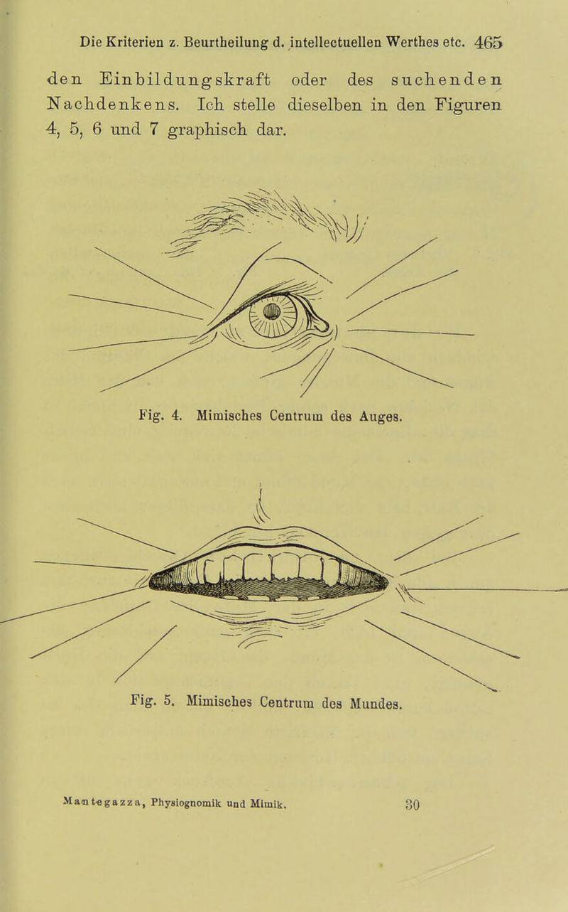 den Einbildungskraft oder des suclienden Naclidenkens. Ich stelle dieselben in den Figuren 4, 5, 6 und 7 graphisch dar. Fig. 5. Mimisches Centrura des Mundes. Ma<it«gazza, Physiognomik und Mimik. 30