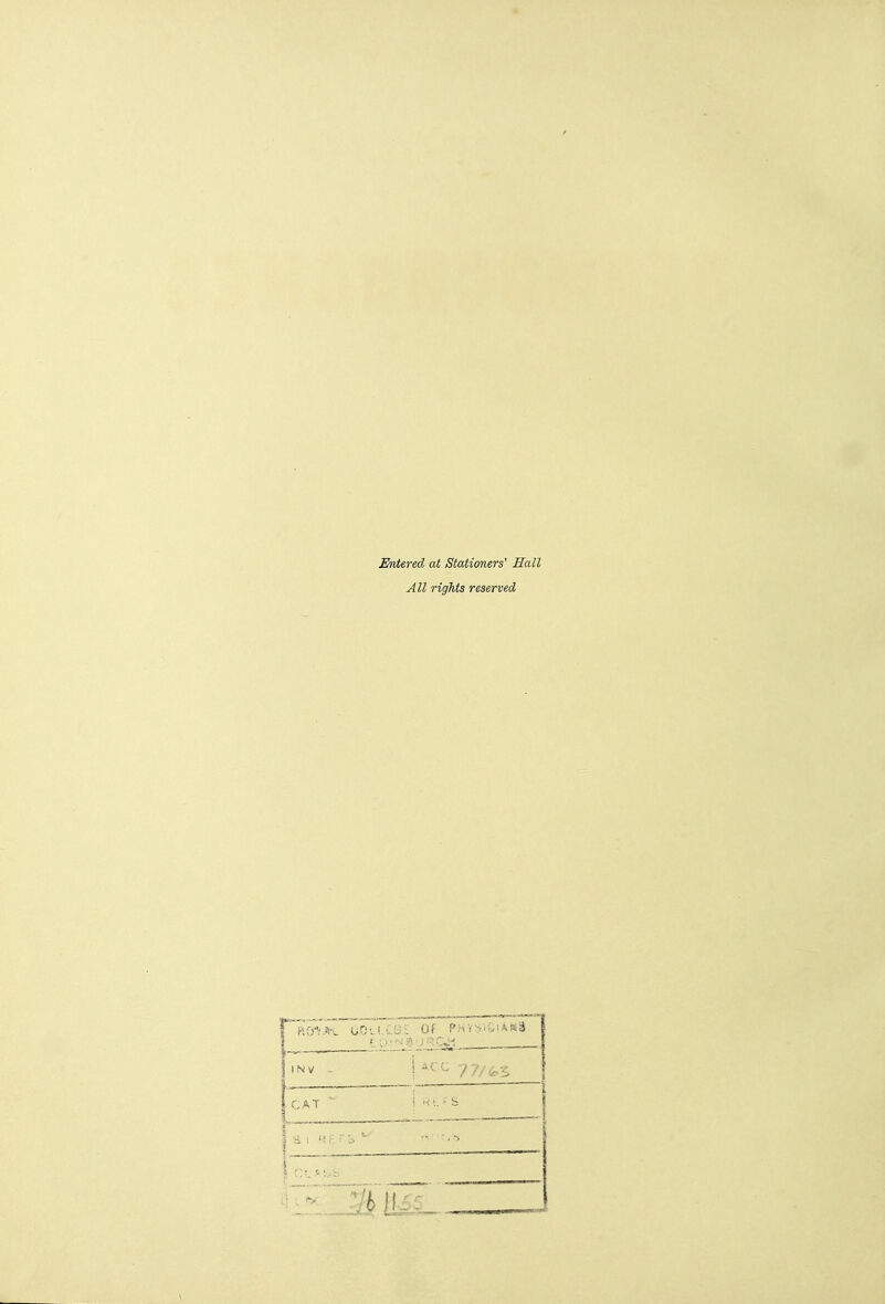 Entered at Staiioners' Hall All rights reserved uO'. iCa- Of f'flVSiv,U(s3 tN V - CAT i ^