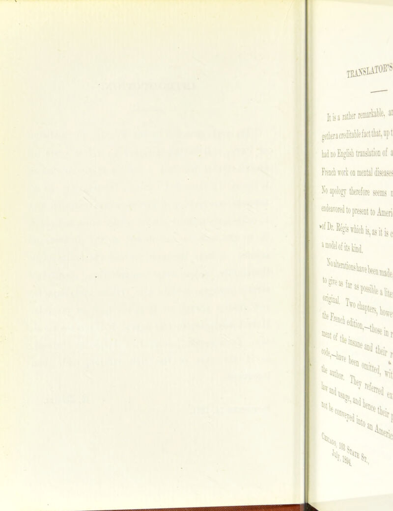 m>-sLATOiJ'S ItHaratterreiMitaMe. f'ftka creditable fact that, apt bl DO EdjUsIi translation of a FrfDch worl; on meiital diseases No apolooT therefore seems e ■ '•' •'f^^^i present to Amerii ''''^^■¥whichis,asitisc