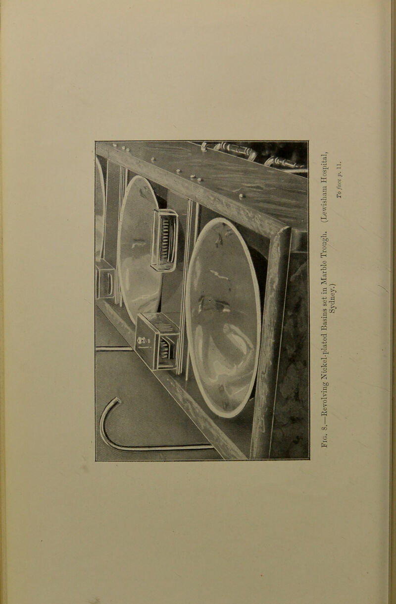 Fia. 8.—Revolving Nickel-platecl Basins set in Marble Trough. (Lewisham Hospital, Sydney.)