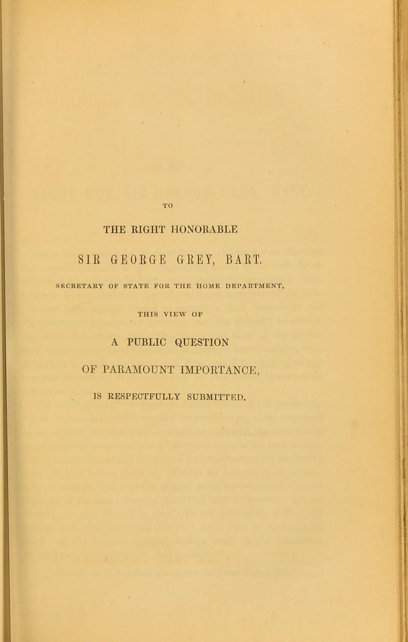 TO THE RIGHT HOx\ORABLE SIR GEOEaE CtEEY, BAET. SECRETARY OF STATE FOR THE HOME DEPARTMENT, THIS VIEW OF A PUBLIC QUESTION OF PARAMOUNT IMPORTANCE, IS RESPECTFULLY SUBMITTED.