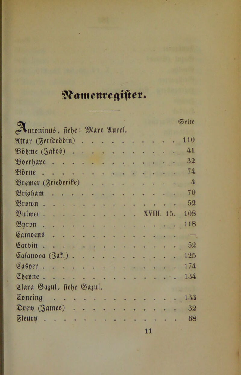 $?<nn<mrcatffer* ^ViitonimiÄ, ftefyc: 9Jiai'C Süiref. SXttar Cgeribefcfcin) 93BI)me (3afol>) Soerfyaüe 33ih-ne ^Bremer (Srteberife) .... sBrigf)am 93,ron>n 93ufa>er 33t)ron Samoenö Sarein ßafanoüa Saäper (ü()ewie Slai'a ©ajul, ftefye @aju(. Sottving Brens (3ame$) Sleurp ©fite . ... 110 . . . . 41 . . . . 32 . . . . 74 . . . . 4 . . . . 70 . . . . 52 XVIII. 15. 108 . ... 118 52 125 174 134 133 32 68 11