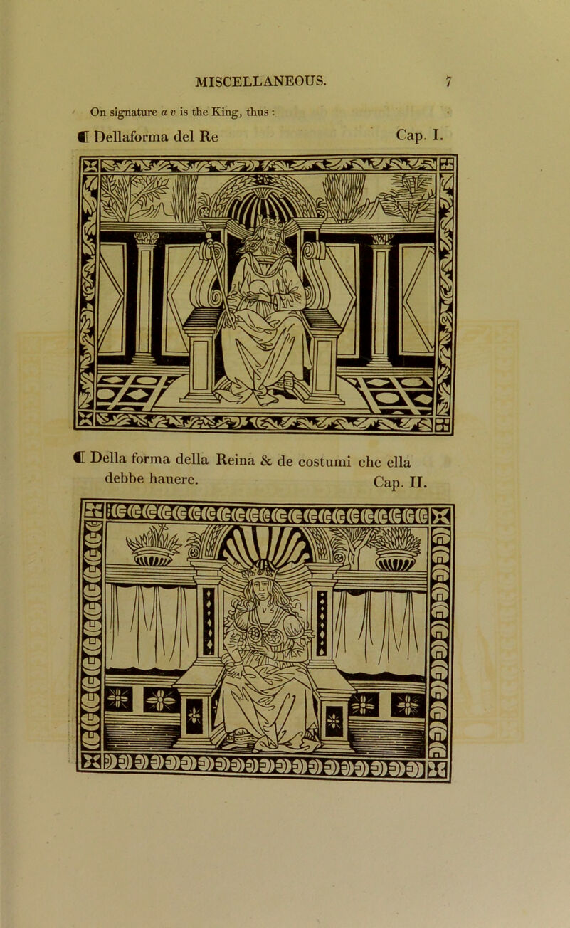 (C(C-(C(€(C(C(c-(C(C(t-<c- m On signature a v is the King, thus : C Dellaforma del Re Cap. I. ® -Della forma della Reina & de costumi che ella debbe hauere. Cap. II.