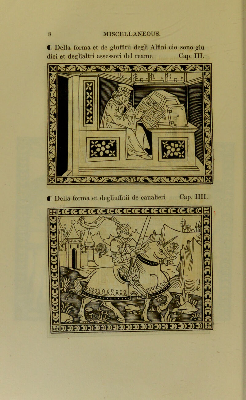 €T Della forma et de gluffitii degli Alfini cio sono giu dici et deglialtri assessor! del reame Cap. III. C Della forma et degliuffitii de caualieri Cap. IIII.