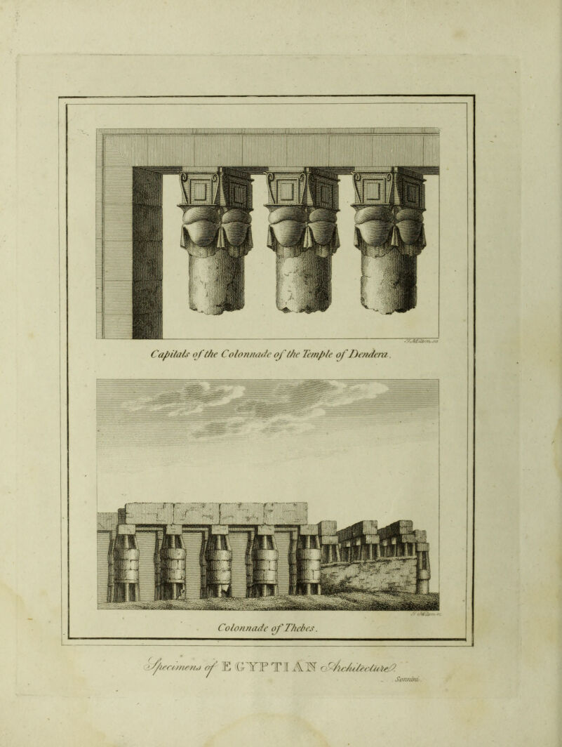 •7*A£ilt/i*v<ra Capitals of the Colonnade of the Temple ofJdendcra. Colonnade of Thebes. '.Sf'r/jneno of’ E GlfF T ]I A Ff fdfltAt/scdiiteft. r Sonnini.