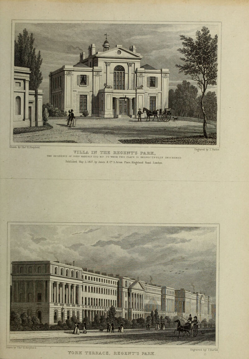 THE RESIDENCE OF JOHN MABERLY ESQ: MP TO WHOM THIS PLATE IS RESPECTFULLY INSCRIBED hiblished May 5. 1627, by Jones & C° J.Acton Race.Kingsland Road. London.