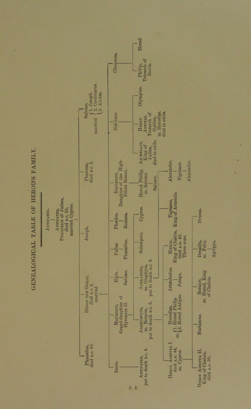 GENEALOGICAL TABLE OF HEROD’S FAMILY. 'ft - o w -2 « “-3 £2 1 „s iz^.% 5 O oO -2 g ■«- H 3 -a ® =« S3 u E o a ft pH 33 d -2 * si O c£-r ■| i! ^ -g Eh ft* '3 ■/. a . aT^o £ I &-S-S 2 2  3 g 3 b «.2 S3 j2 -is d ® -a o ,3 ..., u H Jf,§ £ H .3 o r >5 ; o -ft bp K HH ^ .3 'ft ft O 'ft 03 O iiime, f the H Simon. Philip, dome. 1 a d — d < ft d « _a — to •r c ft . cc .2 O 3 'i-, -ft c_ a c3 Q UQ 2 “8“ -ft £< -S-Jg -ft Ph o 4-i W 5 03 o'S — CjJ « a to p -.1 I §- S'? 2 H-O ^ ^ S£ o cu -3 d ft ft -ft -a -*11- do-= ft . o < a- ®-s o ft ;«J- las •c o o h h -** ci a H -P -si HTS hS ■H P ft. c3 K/g IS ■&2 s g, a 2 •2» K „ ci ■* a Q -ft • O OQ « *  ft <i o w 'ft o K°t3 - be a? -ft 3 'ft ^ .g; w -Q -3- co c o ►-5 • 3 ^P< cL, rft *-*3 - _a ft aS< T3 rD -p “poo ft ft ft o> o S3 h-! S . 2 o ® ft* —H lii ; ;a ft« - o ft. j&H—C « . to > S <3 bO ft -3 5$ s .« -e! j » So “s-s ft a - d ■5 22d 2 Js °! _gu g H'o jj ft too “US