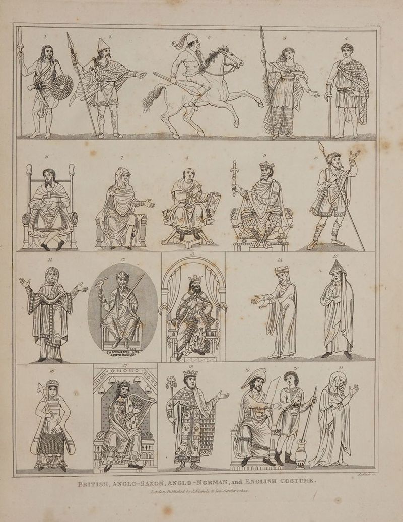 GABVVARDVS ANG. “RORVOBASIEEI+* SAXON, ANGLO-NORMAN, and ENGLISH COSTUME. BRITISH, ANGLO- Octobar 11824 by J Nichols &amp; Son London, fublished