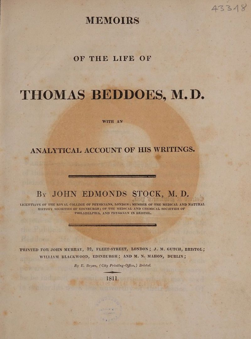 o . . , fe ’ ~a Fs fi OF THE LIFE OF | bee PRINTED FOR JOHN MURRAY, 32, F LEET-STREET, LONDON ; J. M. GUTCH, BRISTOL; WILLIAM BLACKWOOD, EDINBURGH; AND M. N, MAHON, DUBLIN; E By ©. Bryan, (City Printing-Office,) Bristol. ay e: al were