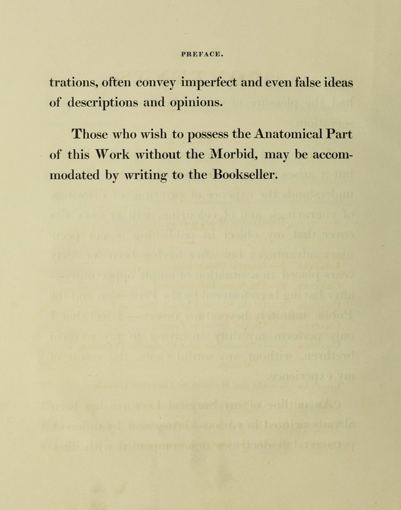 trations, often convey imperfect and even false ideas of descriptions and opinions. Those who wish to possess the Anatomical Part of this Work without the Morbid, may be accom- modated by writing to the Bookseller.