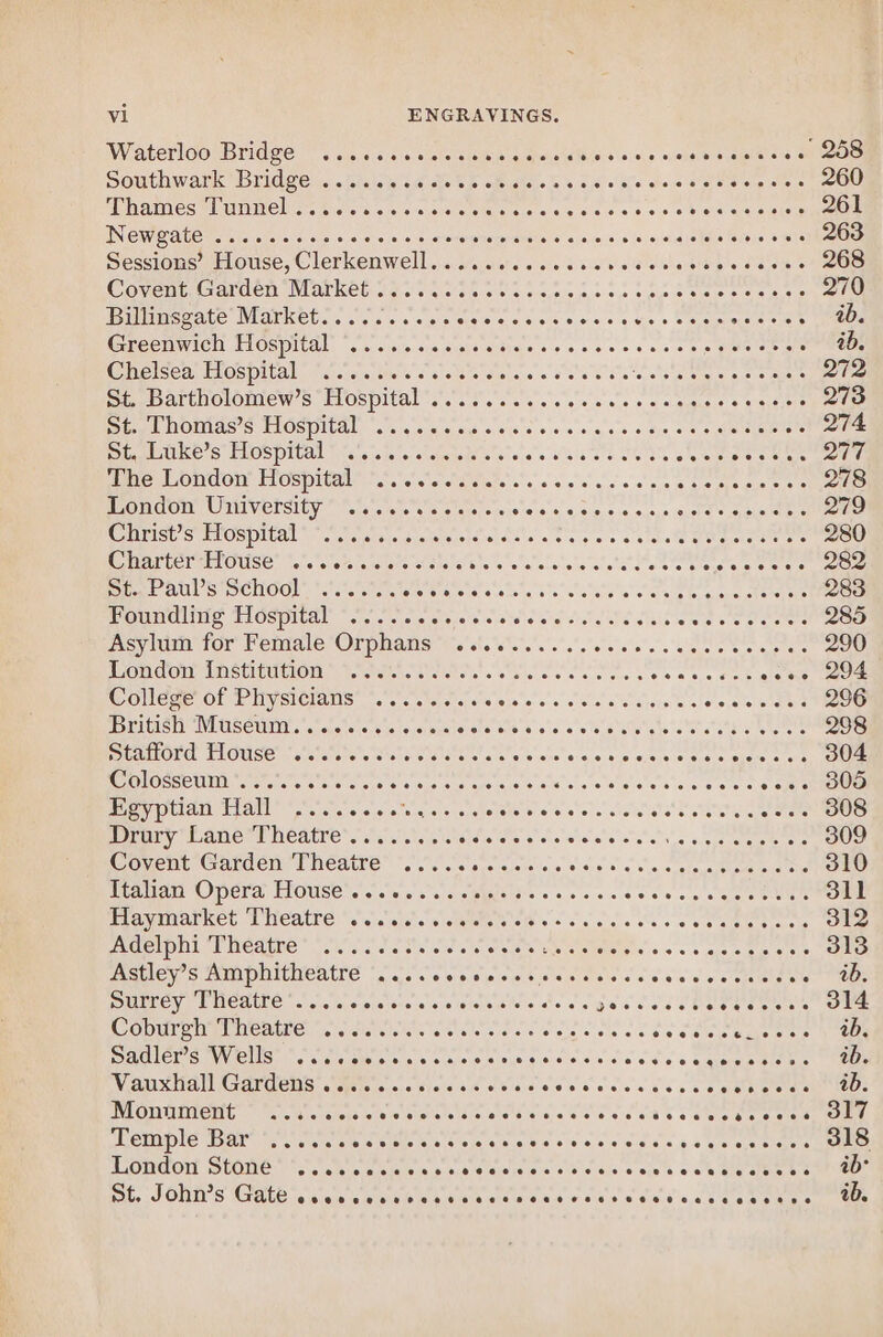 Wraterloot Bridge sot as beset siete cara eG eis sieks aasere haps: om Southwark Bridgeis. «Giclee ag <te'eb ofigiels sos e'sla shes wate elpie s Thames ‘funmelc. tos 6.60 5 cig. OR EARS eoRuceiEE Refs eines oe INCWRATET Cia ces sa ac oo oe we wartexsvie ee sijeiie 6 fee) wi iele oieibie #88 Secsions wrlouse, Clerkenwell..:acfejsieres oie o tie slai@aiaciepe Caos Covent Garden Market ....... BeseereucreKoiajsies eigueie are sree wae Billinsgate Market..... eai's (este teks rel ere sie w.0'o. 8 9 tae > Seana Tee Greenwich Hospital’ *.’.....'..'.'. Bikers so 214 c'> 6 oa e einritiele eal Chelsea Hospital ..... te a ctemeiselarars eee ete PRO i cise RCE OI St. Bartholomew’s Hospital .......... ATI CRTRE ES Reacaie 2 eicieiere iy NOMIdS IIOP IUaly (cs a cisg oeies +e oe a 0s ode seo ale ieilate Bi bu Ke 6 EROS PIUAL ies st ts olenetemea's's . ie TL ondow TOspitg Te ie ocd tle e's ce se a 5’ eae POCONO MLVOLSICY Wate site « s olatererie lens 0 o.s.si2 ast.n Gate cleat CPUMch SVINOS Ital yc aroetsiegyoevisterslsc ts < tas es sloth ete Uae ee ROMMAL UCT ETOUSE, [010 e etalepeiatest tls at's 0, ela ccs isis a'eti'ete soe oe cecese St Pauls School.*.'.'...°0. Beevers tenses vets io a's) scateie so crea Ryaaem,Nerrere Foundling Hospital ...... Merete ieee anarciisete isis se Beef tt Aeviuin for Female Orpmans e's. 5.10. .'.','e sels es bie tare LONGO UNSIAMCON, toate voles ss is cece es 5 ee ene Ce oe he College of Physicians ........ eeghece a ferecone ercnanee es alee dbed Ma CUS NIMISCUNMI snepotuie sels srnye lovers bist s'e sv ters ea als ster ctktd Wee DeAOLrd LIOUSE' s!’stb's' wish e eres sles spouse vorayers veiwieye haven aberere rele CLOSE UIA e'...'s's ses SCIPS Oa aoa ato lotto tere ayer eters eee Egyptian Hall ..... ARIAS YOR SOT On DUIS RIEL ated teeta ese Drury Lane Theatre..... Seletslete wis a scereteie se e's 100 ty erate ieee Covent Garden Theatre’... .0. 0.0... ares 6 vce enshoya there tsaatold Malan Opera. House’. oie ose. ceeds sas ees cose ss gee ein PIAA ALCL, CHCALEE sein isle wiser es = cc eres oe 6s ere alent rete Adelphi Thedtne* “75 iio 00 Wess pwede soe oc ceee es Paley, SMM PNITERITE (Ce ees vp ews ew cde e coves es ceigee PUPEY) PCAUEE «0.1, aces is1o oe siniee ales As seme siete ike ladies Coburgh’ Theatre '. 5.0... ites praaterete aft Se soles saaeeer DAGIeT S WEIS Sc we sles ce's sais eee ce'e ees eves © aareieimisie sus W aut LG APCCUN eoite ere ieee eh ue cee ee cee dss s «isis ee A TNUTHOHG ois lofalsiete wate lee ee eee eee ahs Cente PECHUDIC UB Arn sare sient Sele ele aituess ole ool eure eis, 4 areca sieges MAONGOL UOC. 1 ss et slece Giles o.y:8) @iaraie es sihis bie) e oie se ats Se ate DE OMENS GOO ve a larnce avoratolc cs erate enttare Breve Sie S diets, ant ate eens