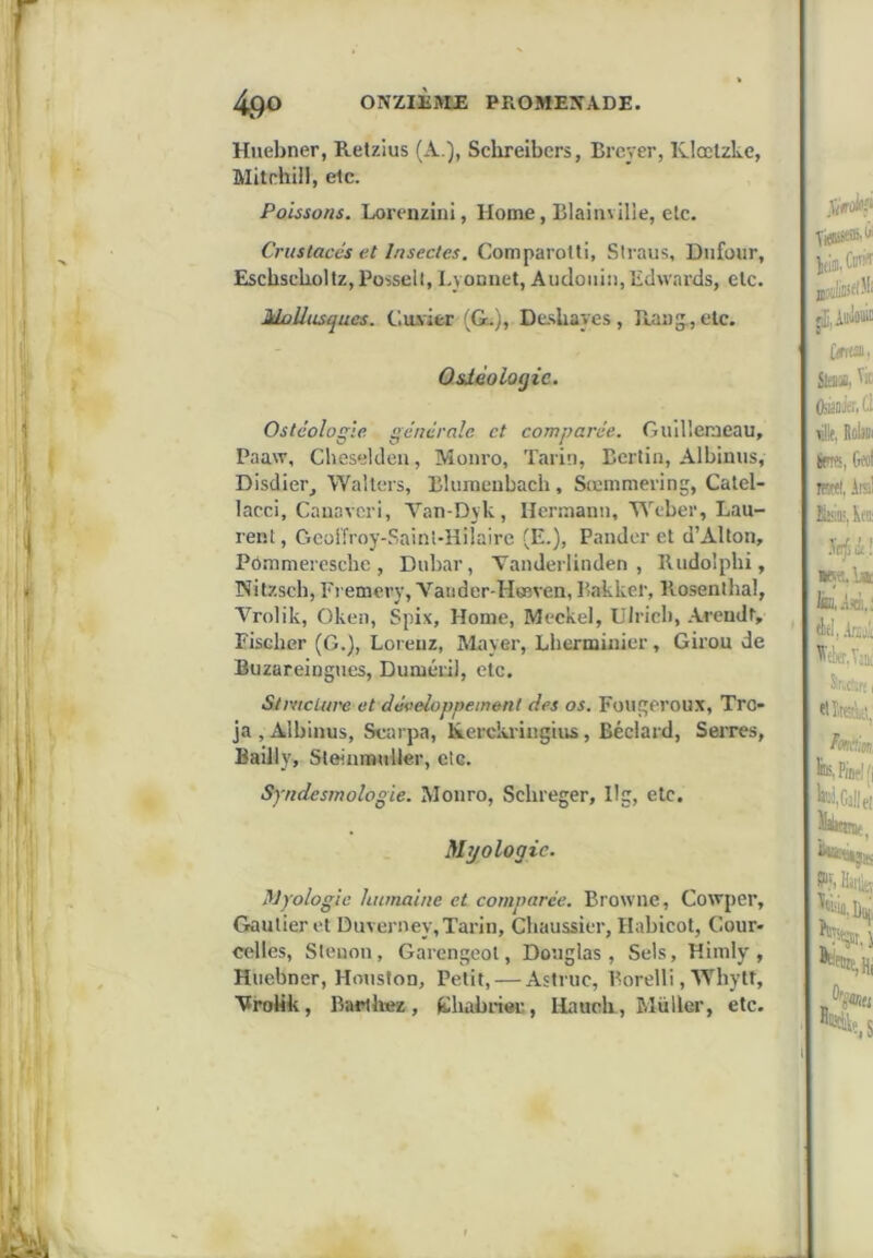 Huebner, Retzius (A ), Schreibcrs, Broyer, Ivloclzke, Mitrhül, Ole. Poissons. Loronziiii, Home, Blaiiiville, elc. Crustacés et Insectes. ConiparoUi, Siraiis, Dufour, Escbscboltz, Possell, LyoDiiet, Audoiiiii, Edwards, elc. Èlnlliisqucs. Cuiier (&.), Deshayes, Raug., elc. Qsièologie. Ostcologie générale et comparée. Guillerjeau, Paaw, Cheseldcu, Monro, Tarin, Berlin, Albimis, Disdier, Wallors, Bluraeubach , Sœmmering, Calel- lacci, Cauaveri, Van-Dyk, Hermann, Weber, Lau- rent, CiCüifroy-Sainl-Hilaire (E.), Pander el d’Alton, POmmeresebo, Dnbar, Tanderlinden , Rudolphi, Nitzscb, Fremery, Vauder-Hueven, Bakker, Rosenlhal, Vrolik, Oken, Spix, Home, Meckel, ülricb, Areudl, Fischer (G.), Lorenz, Mayer, Lhermiiiier, Giron de Buzareingnes, Duméril, etc. Stmclui'e et développement des os. Fongeroux, Tro» ja , Albiiius, Searpa, iîerckiingius, Béclard, Serres, Bailly, Steinmnller, etc. Sjndesmoîogie. Monro, Schreger, Ilg, etc. Myologic. Myologic humaine et comparée. Browne, Cowper, Gautier et Duverney, Tarin, Chaussier, Habicot, Cour- celles, Sleuon, Garengeol, Douglas , Sels, Himly , Huebner, Houston, Petit, — Astruc, Borelli, Wbytt, Vrolik, Barthez, fchabriei:, Haueh, Muller, etc.