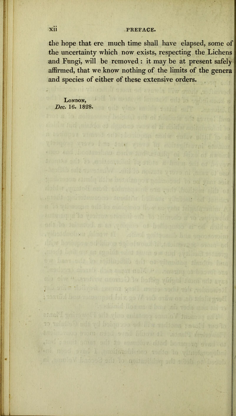 the hope that ere much time shall have elapsed, some of the uncertainty which now exists, respecting the Lichens and Fungi, will be removed : it may be at present safely affirmed, that we know nothing of the limits of the genera and species of either of these extensive orders. London, Bee. 16. 1828.