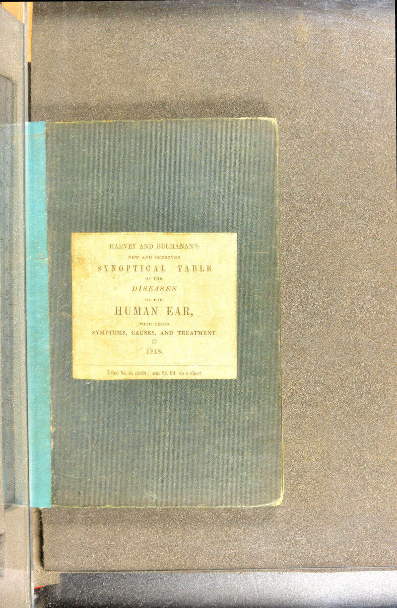 HARVEY ANI) BUCHANAN’S NEW AND IMPROVED DISEASES OF THE HUMAN EAR SYMPTOMS CAUSES, AND TREATMENT on a sheet