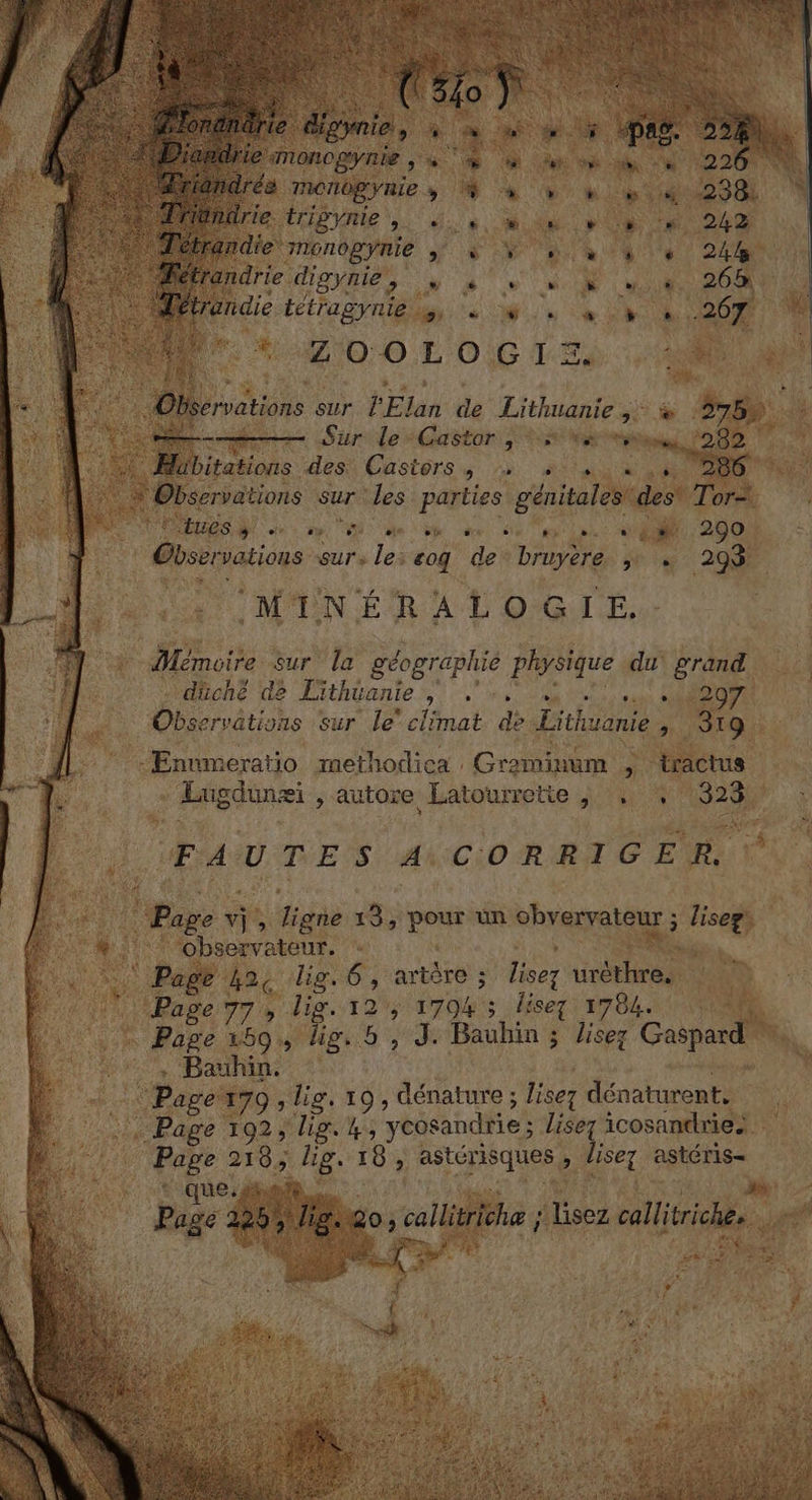 1hdrie trigynie D. 8 MUR PUR “St indie monogynie RARE MD HE UE MS en trandrie digynie, se il 265 Ridie HEAR POLE PRIME FA ervations sur PE de Lithuanie ,: à Sur: le :Gastor:; 3e reeses itations Hess Custors y 1» Aa ervations sur les parties Mis des Torà WE “tues à! COR OC CR CE ». + ,# 290 Obser vations sur, le: coq de A PS ji Le 208 ._ (MINÉRALOGIEÉ. ; A Mémoire sur la géographie physique du grand : - düché de Lithéar | f uche It uanie , , A8 vx 06207 +) Observations sur le’ climat de Lithuanie &gt; S19 JE. * -Enumeratio methodica : Greminum ; tractus - Lugdune i , autore Latourretie , , #28 | F4 FAUTES 4 CORRIGER. 8. (Page vi, Hanë 13, pour un chvervateur ; Ziseg, 4 1 4 ** ‘observateur. 6 Page h2ç dig.6, artère ; ie br a É Pape lis. 12% 17045 lisez 17804. Ÿ î PUR He + Un 5, J. Bauhin ; lisez Gaspacd* 4 DS Bauhin: ; he :. ‘Page! 179 ; lig. 19 , dénature ; lisez dénaturent. 4 .)} Page 192; Lg. k, ycosandrie ; lisez icosandries Page 218, lg. I 6 ; astérisques , lisez astéris- c 20 j callitriche ; lisez callitriches. Dr