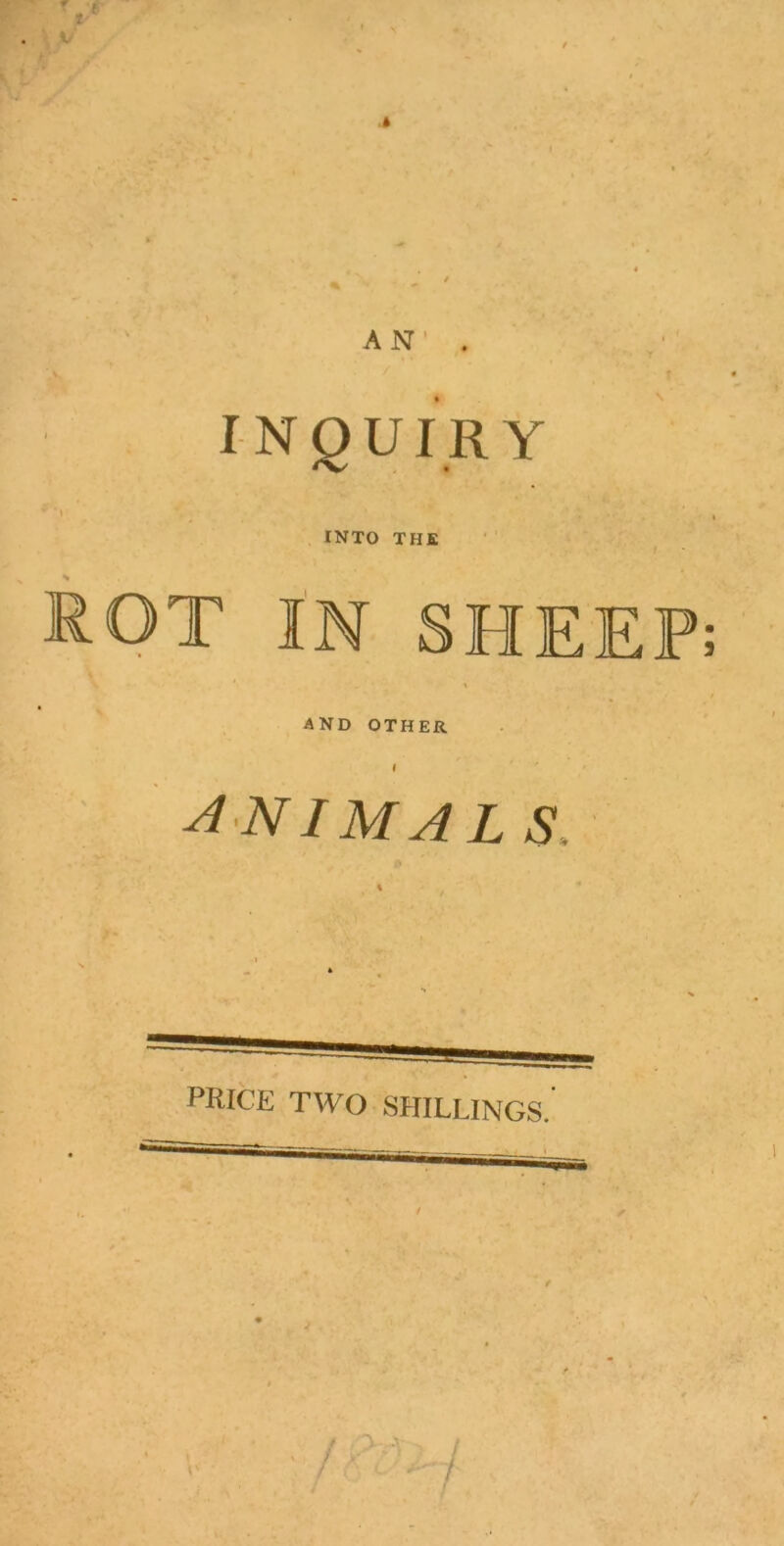 ' t V 6 AN' . inquiry INTO THE ROT IN SHI AND OTHER I ANIMALS \ PRICE TWO SHILLINGS.