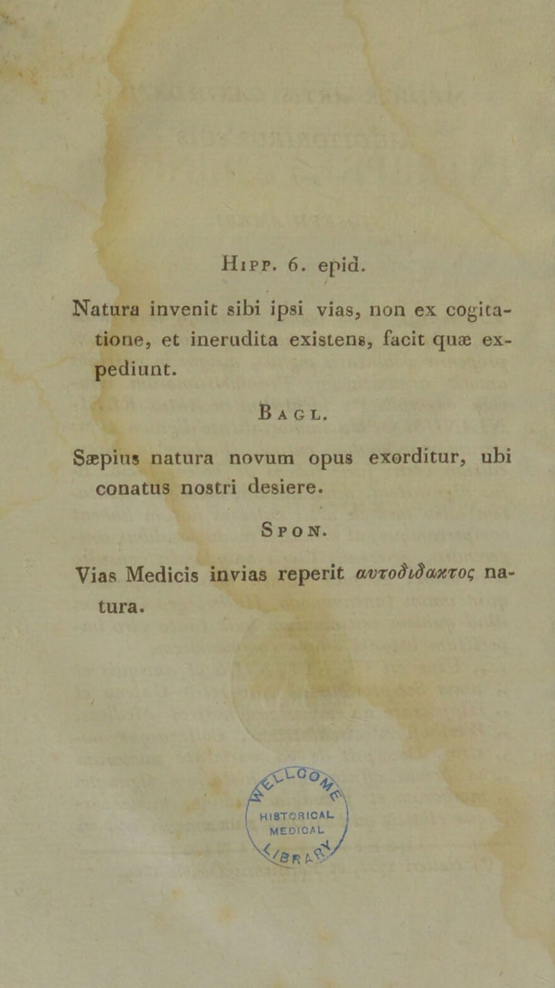 BaAGr. SPoN. ü. Vias Medicis tura. ias reperit «vroOidaxroc na-