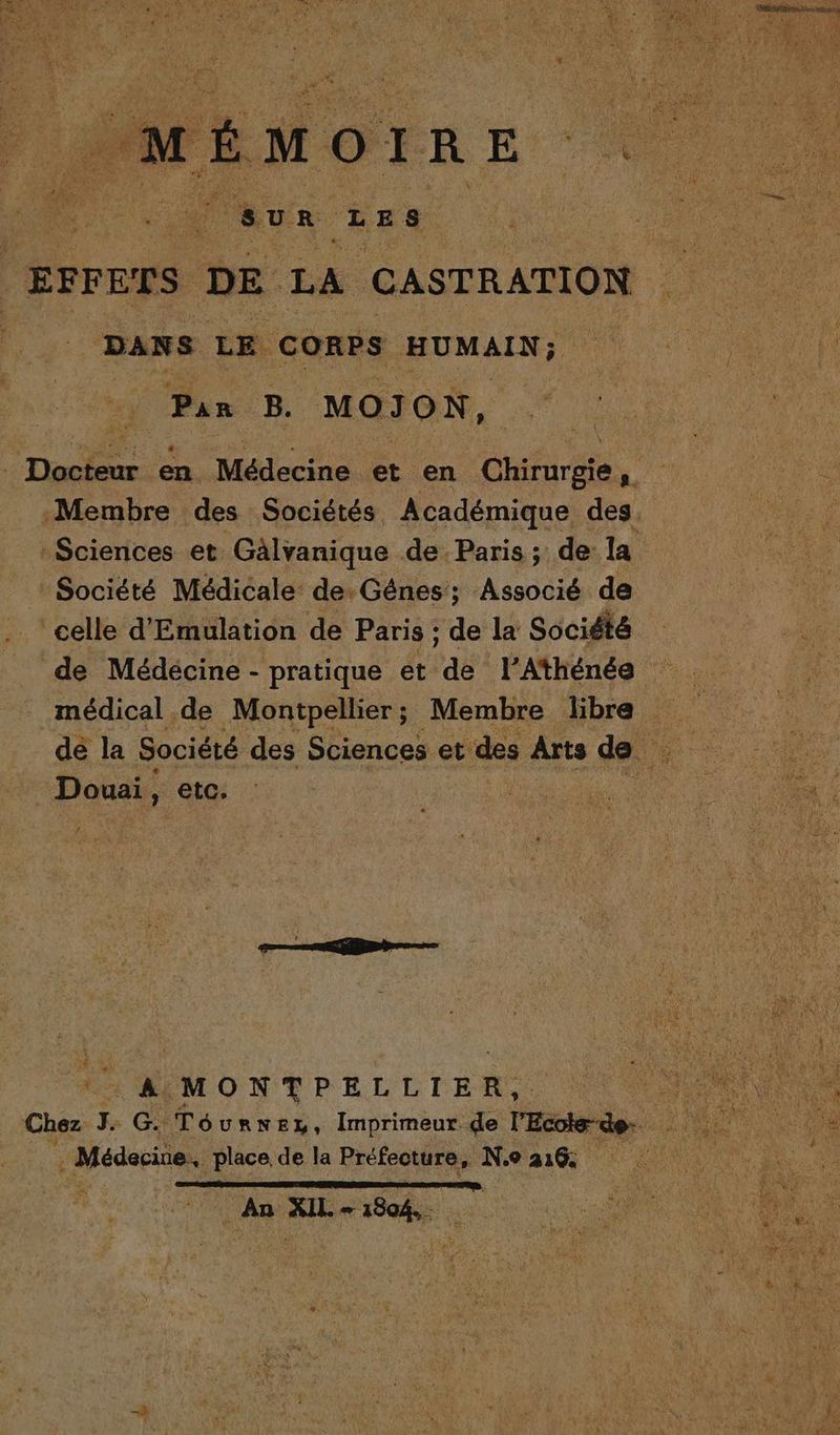 no Ltd MP ri + rt #moine sur HR DANS LE CORPS HUMAIN; Par B. MOION, celle d'Emulation de Paris ; de la Société de Médécine - pratique et de l’Athénée médical de Montpellier; Membre libre D Douai ete: 4 CE di di MONTPELLIER, pee) place de la Préfecture, N.9 216. oo DR An ue ” MA |