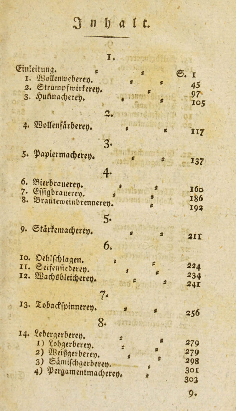 (Jinleltunci* - I. ®oÖenti?(?bet'CD. 2* ^trümvfwhfcre^, 3, i?uftnact;ere9» I. !Z. 4* SDolTenfarbere^» g 3- 5» 9)öpiermadS^ere^* ^ 4* 6* 93ierbröuere»» g i 7* ^fftgbirauercp* g ■ 8. ^fanteweinbrcnnercp*. 6* 9* ©tarFemad&ere^* IO* Cebffd)fagem II* ^eifenftcberep. 12* SSacböbleicpcrcpf 7- 13* 5!obacFfpinnere9* 8^ 14* ^eberqerbcrep* 1) ?obqerberep. 2) SÖeigqerberet). 3) ^‘Jfi*tfd)qcrbcrci). 4) ?^^*^3^inientmad;ere9 6* I - 45 9r 105 iir 137; 160 186 19« 2ii ^2^ 234 241 256 279 ,^79 298 30c 303