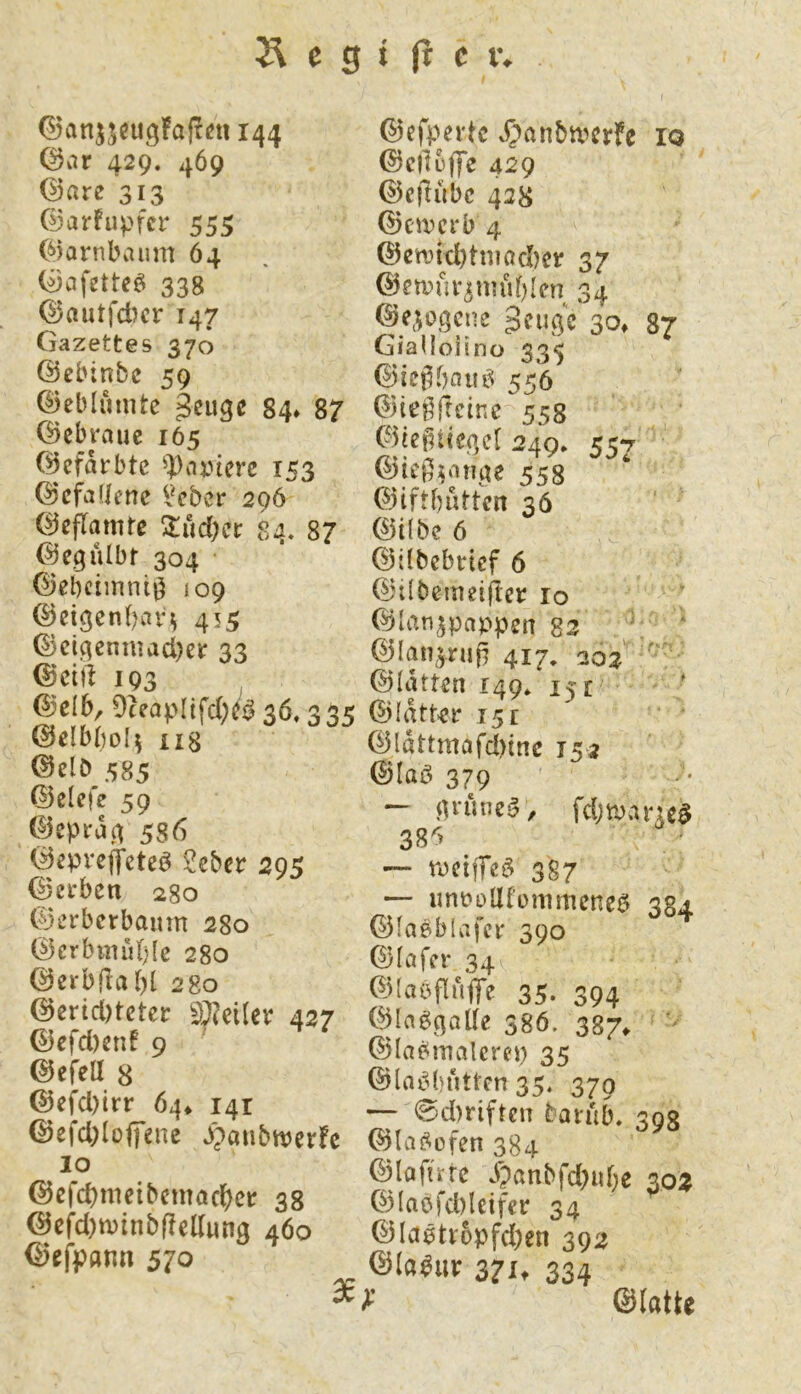 (55anj5CugFa|t^n 144 (3cit 429. 469 (^are 313 ©arfupfcr 555 (^*)arnbaum 64 (iiafetteö 338 ©autfd?cr 147 Gazettes 370 ©cbinbc 59 ©eblunite gcii^e 84» 87 (Bcbrauc 165 G3cfarbte ^pnxnerc 153 ©cfaUene l'cbcr 296 (^cfTamte !Jlud)ct: 84. 87 ©egulbr 304 Giebciinni^ 109 @et3cn()an 455 (^ci4enniad)et 33 ©etil 193 ^ ®elb, üceaplifd;^’^ 36,3 35 ©clbbol^ ii8 ©elb 585 ©elcfe 59 ©epra4 556 G3epveffeteö 2ebcr 295 G3ei*ben 280 G3 erber bäum 280 G3crbmu()(e 280 ©erbflabl 280 @erid)teter SKeitev 427 G3efd)enf 9 ©efell 8 ©efd)irr 64* 141 @efd)Ioj|'ene J)anbmerfc IO @cfd)nieibemac^)er 38 ©efd)n)inb(le(Iun3 460 ^efparm 570 ©efpertc 10 ©eiloflre 429 ©efiiibc 428 G)cmcrb 4 ©em{d)tmad)er 37 (^emur^müblcn 34 ©e^^ogene geuge 30, 87 GiaUoiino 335 G)ießbaiu^ 556 ©ie^ffdne 558 ('3ie^tiep,c[ 240* Kcy 558 ©iftbiUtcn 36 @i(bc 6 ©ilbebrtef 6 ©dbemeiflcr lo ©lan^pappen 83 /, G5lauern417. 202 ©latten 149» 15 r ' ©latter 15 e ^ldttmafd)inc 152 ©laö 379 — iU'iine^, fd;n)aru^ 38^> — mcifTeö 387 — unt?ollfünimene0 384 ©faeblafcr 390 G)(afer 34 GMabfliiffe 35. 394 ©laggaUe 386. 387^ - ©la^malcrep 35 ©lai^butt’cn 35. 370 — 0d)rifteii bariib, 39g ©la^ofen 384 ©lafiitc d?anbfd}ur}e 302 ©labfd)leifer 34 ©la6tropfd)en 392 ©la^ur 371, 334 X ©latte