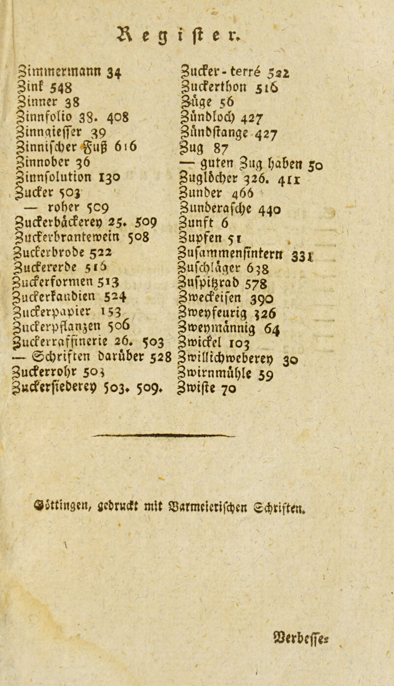 Simmermann 34 3inf 548 Sinncr 38 Stnnfolto 38* 408 Sinnaiepr 39 3tnnifd)cr'gug 616 Sinnober 36 §iimfolution 130 , Snefer 503- — roher 509 SucFerbacfercp 25* 5op Sucfevbrantctrcin 508 Sueferbrobe 522 Suefererbe 51^ Suef er formen 5*3 Sueferfanbien 524 Sndrerpar>ier 153 Sud’erpflanjcn 506 puderraffinerie 26* 503 — 0d)riften baruber 52 Sueferrohr 50^ Sttderfieberep 503» 509^ Snefer-terr^ 552 Sueferthon 516 ^uge 56 Sunblod) 427 Si^nbjfangc-427 87 — guten Sug haben 50 Sugl5d)cr 326. 411 Sunber 466 ' Sunberafche 440 Sunft 6 Supfen5i Sufammenjtntem 33t Sufd)(aqer 658 Sufpigrab 578 Smeefeifen 390 Smepfeurig 326 Smepmdnnig 64 Smicfel 103 ^ SmilHchmcbcrcp 30 SmirnmuhU 59 Smi(fe 70 öüttinsc«, öcbrucft mit SBarmeictifeijen e^riften. \ SOerbcjfe«