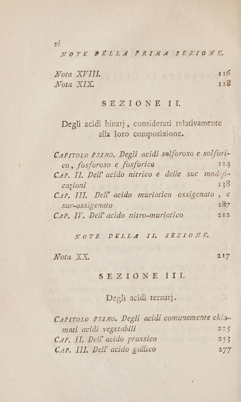 v7 NorTE DELLA bPRIMUAU ‘SEZIONE, Nota XVIII. 136 Nota XIX. 118 SEZIONE IL, Degli acidi binarj, considerati relativamente alla loro composizione. | Caprtoro PRIMO. Degli acidi selforoso e solfori» co, fosforoso e fosforice 124. Cap. II. Dell’ acido nitrico e delle sue modiji- cazioni i 138 Cap. III. Dell acido muriatico ossigenato , €. sur-ossigenato 137 CAP. IV. Dell acido nitro-muriatico 212 MOTEIDELIDA: IL SEZIONE. Nota XX. 217 SEZIONE IIL Degli acidi ternarj. Capitoro PRIsO. Degli acidi comunemente chia- mati acidi vegctabili 225 Cap. II. Dell’ acido prussico 253 Cap. III Dell’ acido gallico 27%