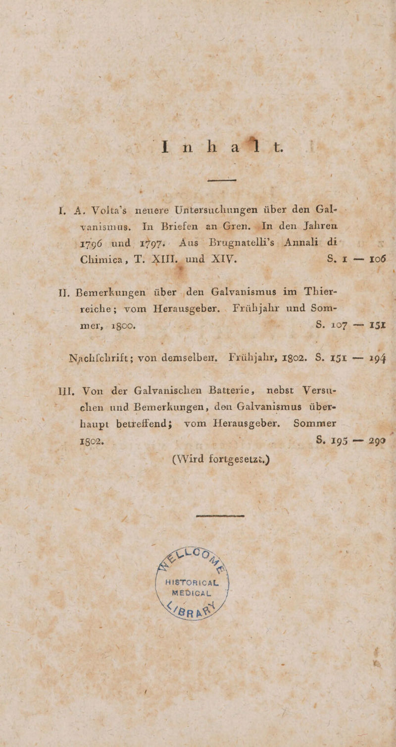 dm, - Chimica, T. XIH. und XIV. 7 4 S, I — 106 N melI,. 1800, > (Wird fortgesetzi,) HISTORICAL MEDICAL