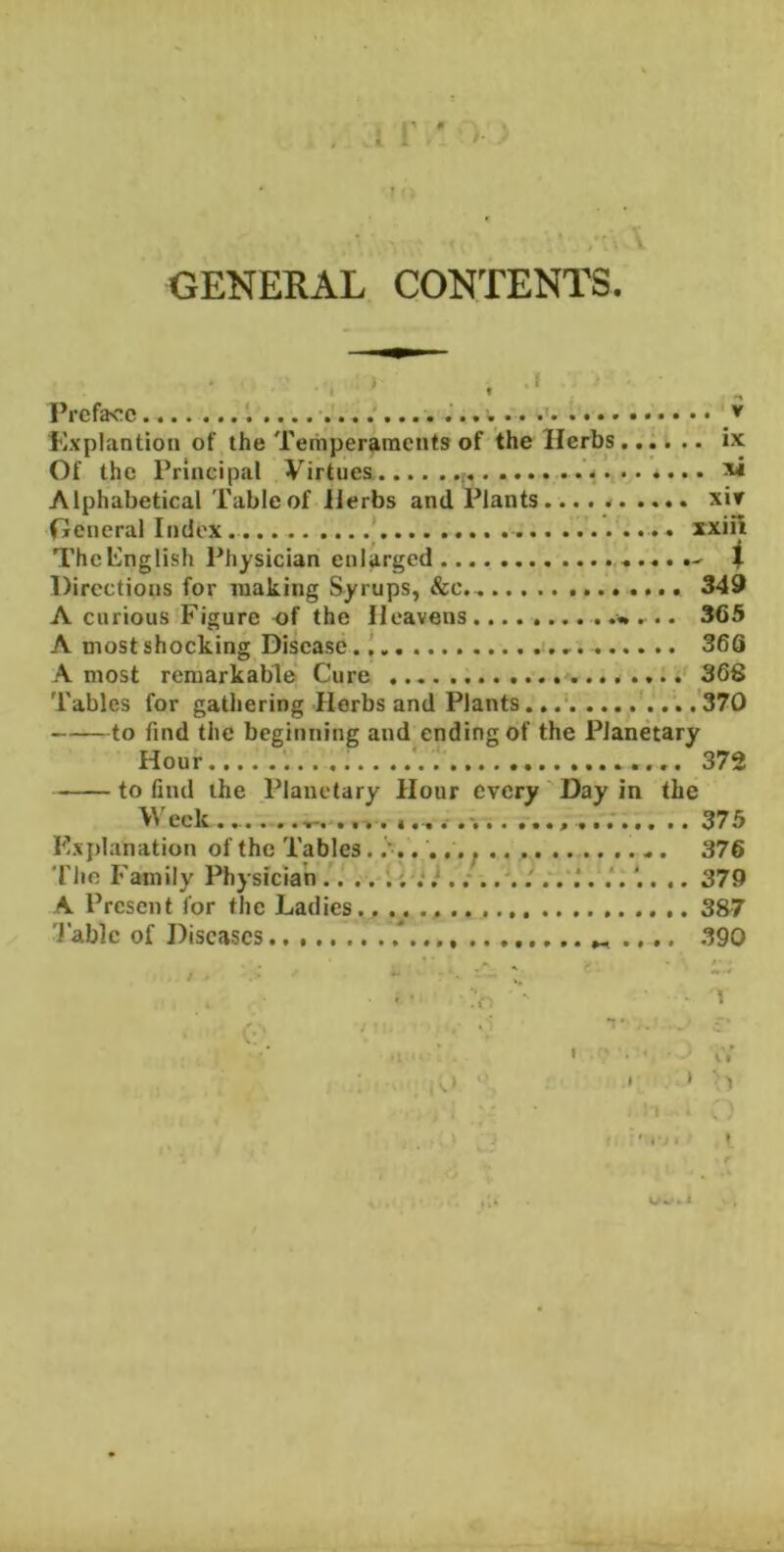 , .1 i\' O. > * 1 r , ■ ■■ ,-.A GENERAL CONTENTS. Prefa<;c . ^ I * * * ^ ^ Ijxplantioii of the Temperaments of the Herbs...... ix Of the Principal Virtues . Ai Alphabetical Tableof Herbs and Plants.... * xir General Index * .... .. ...» xxiii Thelinglish Physician enlarged 1 Directions for making Syrups, &c., 349 A curious'Figure of the Heavens .............. 365 A most shocking Disease.! 36Q A most remarkable Cure I i' 36S Tables for gathering Herbs and Plants...' '..'. ,'370 to find the beginning and ending of the Planetary Hour 372 to find the Planetary Hour every'Day in the Week ....... .. 375 Kxplanation of the Tables.. ................ 376 The Family Physician !I .-.'i} . : . . 379 A Present for the Ladies.. 387 'J'ablc of Diseases .* .390 ;v' ■- •i ‘i• . . _ . , , ( ^ J ... ' • ■ ■ v'l' • * b I i ; ‘ , j I V