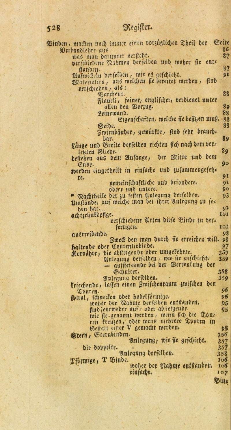 89 89 90 9t 91 90 93 $8inben, machen noch immer etnert uorjugltcljen $heil ber ©eite Süerl'rtnblcbre «tt£ 86 waö man herunter »erficht. 8? »crfchtebene Rahmen &erfelben uni) woher fic ent/ #ani)cn. „ 8? IHuTrctcMn bcrfelben , rote eg aefd)jef>t. 9» ©laterialien, au<$ roeldjen fte bereitet roerben, ftnt> »erfebieben, ä!C ägarchent. 88 ginn elf, feiner, cnglifc&er, uerbienet unter allen ben SSorjug. 89 geineroanb. 88 ©igcnfchaften, welche fie befiften muf. 88 ©dbe. c , 88 Sroirnbdnber, gewurFte, finb febr brauch bar. gange unb Breite bcrfelben richten flieh nach betu »er/ leisten ©liebe. belieben auö bent Slnfange, ber ©litte unb bem €nbe. werben eingekeilt in einfache unb jufantmengefe^ je. gemeinfchaftlidje uub befonbere. obere unb untere. • sftachtbeile ber *8u fefier. Einlegung bcrfelben. Mmfiänbe, auf welche man bei ihrer Anlegung ju (a hen bat. ,- 9* «dmcbulbpfige. 102 ! »erfdjiebene 9lrten biefe 33inbe 5« »cu fettigen. 103 «uötreibenbe. , ' ss groeef ben man burd) fte erreichen will. 98 fcaltenbe ober (Jontenttobinbe. 97 Äkvndbre, bie abfletgenDe ober umgeFehrfe. 359 Anlegung berfdben, rote fic gefehlt. 359 — auffietoenbe bet ber Sßerrenfung ber ©chulter. 358 Slnlcgunq bcrfelben. • 359 frieebenbe, laiTen einen 3wifchenraum jwtfchen ben Touren , 96 fttral, fdmeefen ober hobdförmtge. 95 »»ober ber bahnte berfdben enffignbert. 95 flnb jientroeber auf# ober ab'teigcnbe. 95 rote fte-genannt werben. wenn ftch.bie £ou* reu freujen, ober wenn mehrere Touren in ©efrait einer V gemacht werben» ps ®tern, ©ternbiiiben. 35<* SHnlcgung, rote fte gefc&te&t. 357 bie bobpdte. „ 35? Anlegung berfdben» - 358 Xfetmige, X 95inbe. „ t toi woher ber ^abmc entfianhen. 105 einfache» 107 fein*