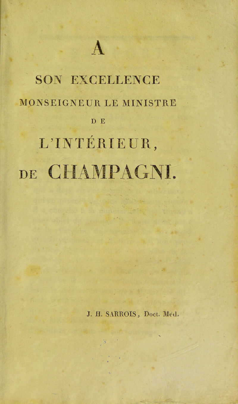 A SON EXCELLENCE MONSEIGNEUR LE MINISTRE L’INTÉRIEUR, de CHAMPAGNE