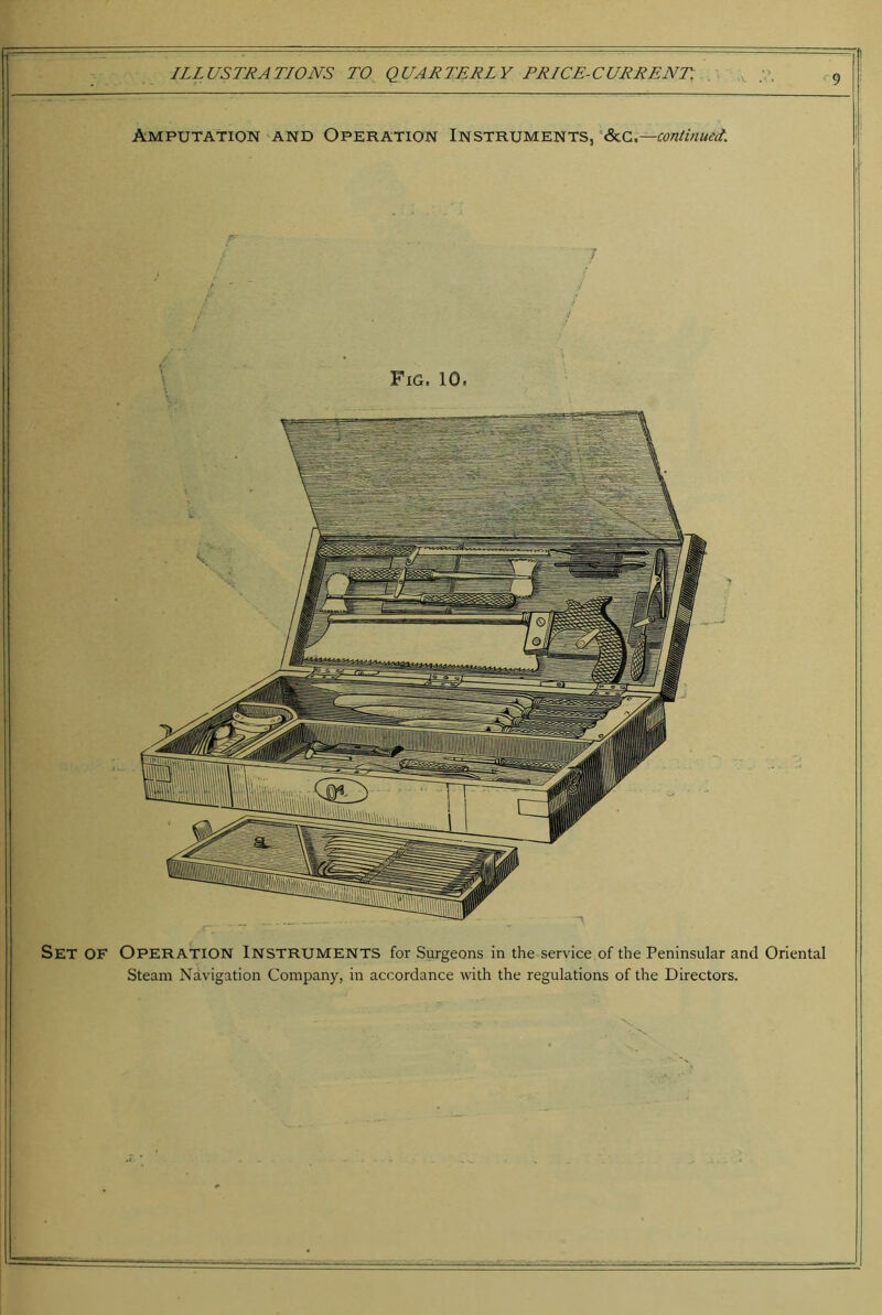 Amputation and Operation Instruments, ^^.c.—contmued. Fig. 10. Set of Operation Instruments for Surgeons in the service of the Peninsular and Oriental Steam Navigation Company, in accordance with the regulations of the Directors.