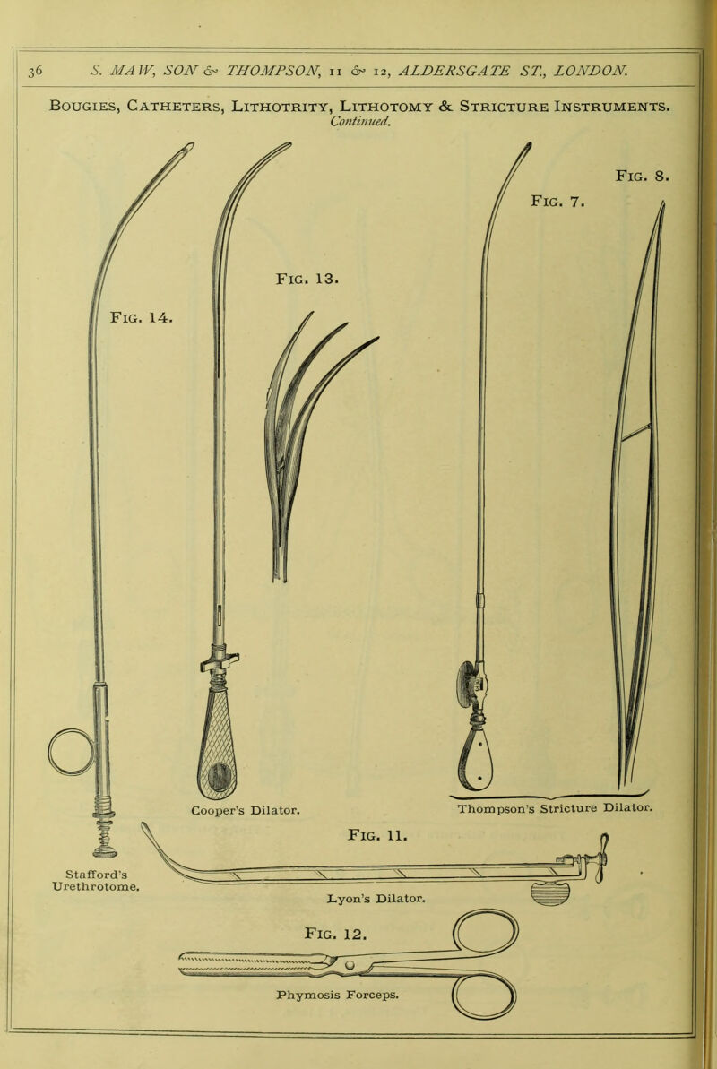 Bougies, Catheters, Lithotrity, Lithotomy &. Stricture Instruments. Continued. Phymosis Forceps.