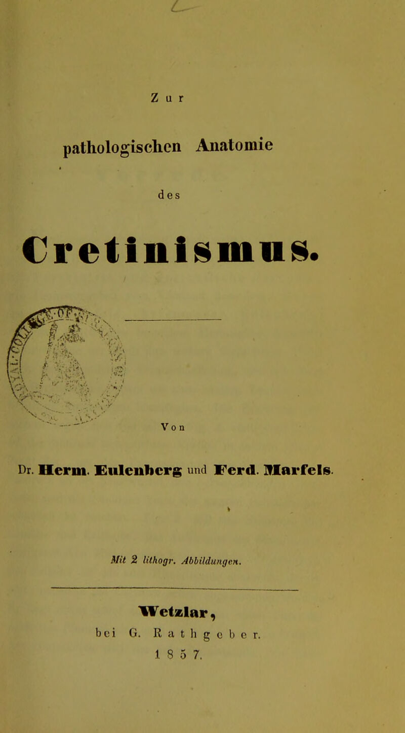 Zur pathologischen Anatomie des ^ f .:.- ■ .'■\ Von Dr. Herrn. Eulenhcrg und Ferd. ]flai*fels. Mit 2 lithogr. Abbildungen. bei Wetzlar, G. R a t Ii g G b e r.