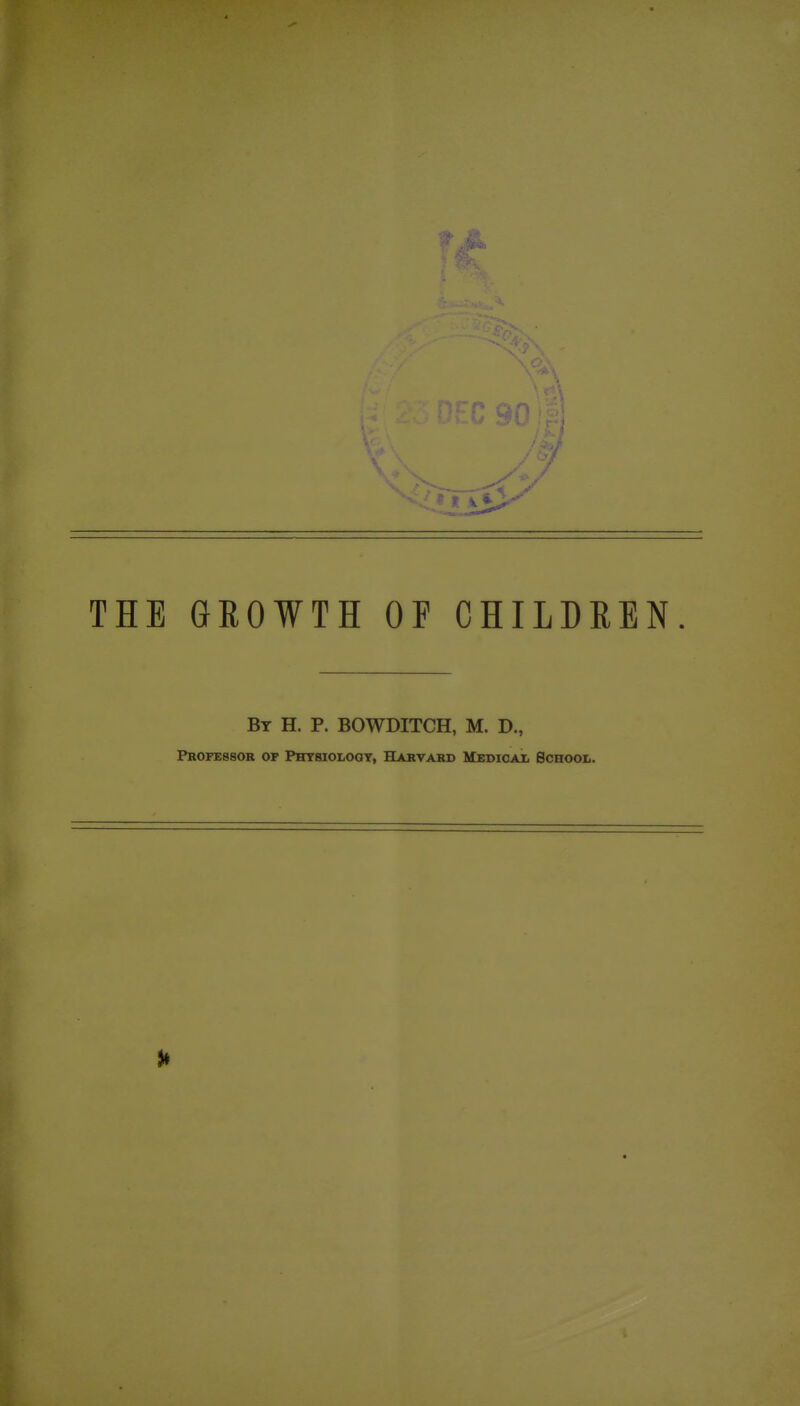 THE GROWTH OF CHILDREN. By H. p. BOWDITCH, M. D., Professor of Physiology, Harvard Mbdicai, Bchooi..