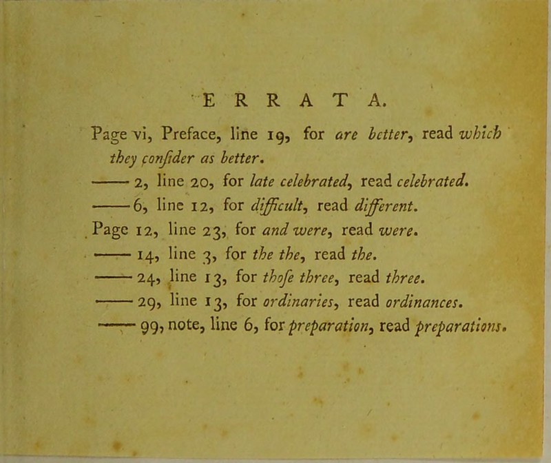 ERRATA. Page vi, Preface, line ig, for are letter, le^Ld which they conftder as better. 2, line 20, for late celebrated, read celebrated. -6, line 12, for difficult, read different. , Page 12, line 23, for and were, read were. — 14, line 3, for the the, read 24, line 13, for /^^/^ three, read f/^r^^. 29, line 13, tot ordinaries, read ordinances. —r- 99j note, line 6, for preparation, read preparations.