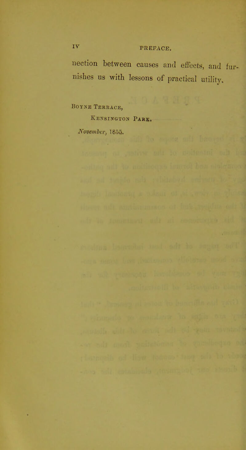 nection between causes and effects, and f nishes us with lessons of practical utility. BoYNB Terrace, Kessington Park. November, 1855.