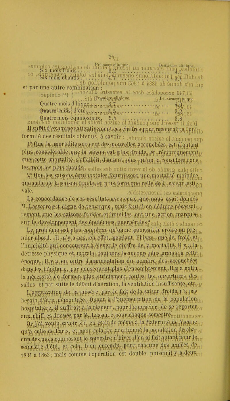 et par une autre combinaison : up 9i;pinilD { i oiJaerrios ol feneb aoôrfouoooc G^T.c.? Quatre mois d;hi^;^;i^,.t,.g^j^,7„,, :bf • • • 4,3Ba't;,v Qea«fBl mî^s| d'élé^^.yb-o-uâiri^g. br • • • W^- Quatre mois éauinoxiaux. 5..4 3.8  /-U9ij aob noiJfiiuqôq ij) 'jfjio'n iioaics r.l inchwjq oup J-ro?=oi li ùo'U formité des résultats obtenus, à savoir : .gnunil') no?ifi^ rA Jnnbnoq suy;. leScjîipi^J^s^liltggfji^^^Sfi noiinlijfrr/ r;l ob obnrnn zulq ^.jiu-, -oldcJaoiDOOfii Jaa aDluT^q-ior/q détresse physique e^^flr^^frj^^c^^ljbpaugaWÎ fPiyS;i?'fiîi^fii& ^?i<i?-.b daia^Sj^e^^ll^p^^p^,gfl^^gçflg^^q^^ll,j^lB^ ^eqç^tfll^i^e^jiqii^t^.iy a ^n^p,,^ salles, et par suite le défaut d'aération, la ventilation insuOisarvffi,^^)^!/! 1834 à 1863; mais comme ('opération est double, puisq^.;^|,)y.,9ï.c|^y?,;,,