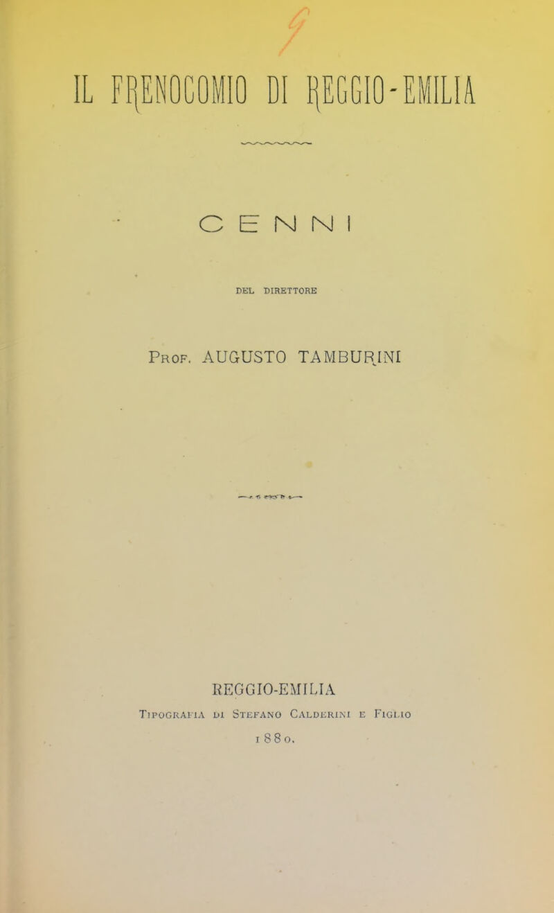 CENNI DEL DIRETTORE Prof. AUGUSTO TAMBURINI REGGIO-EMILIA Tipograiia m Stefano Caldekini e Figlio 1880.